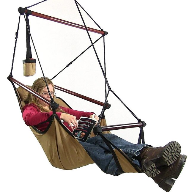 Tan Drink Holder and X-Stand Set Sunnydaze Hanging Hammock Chair with Pillow Max Weight: 250 Pounds