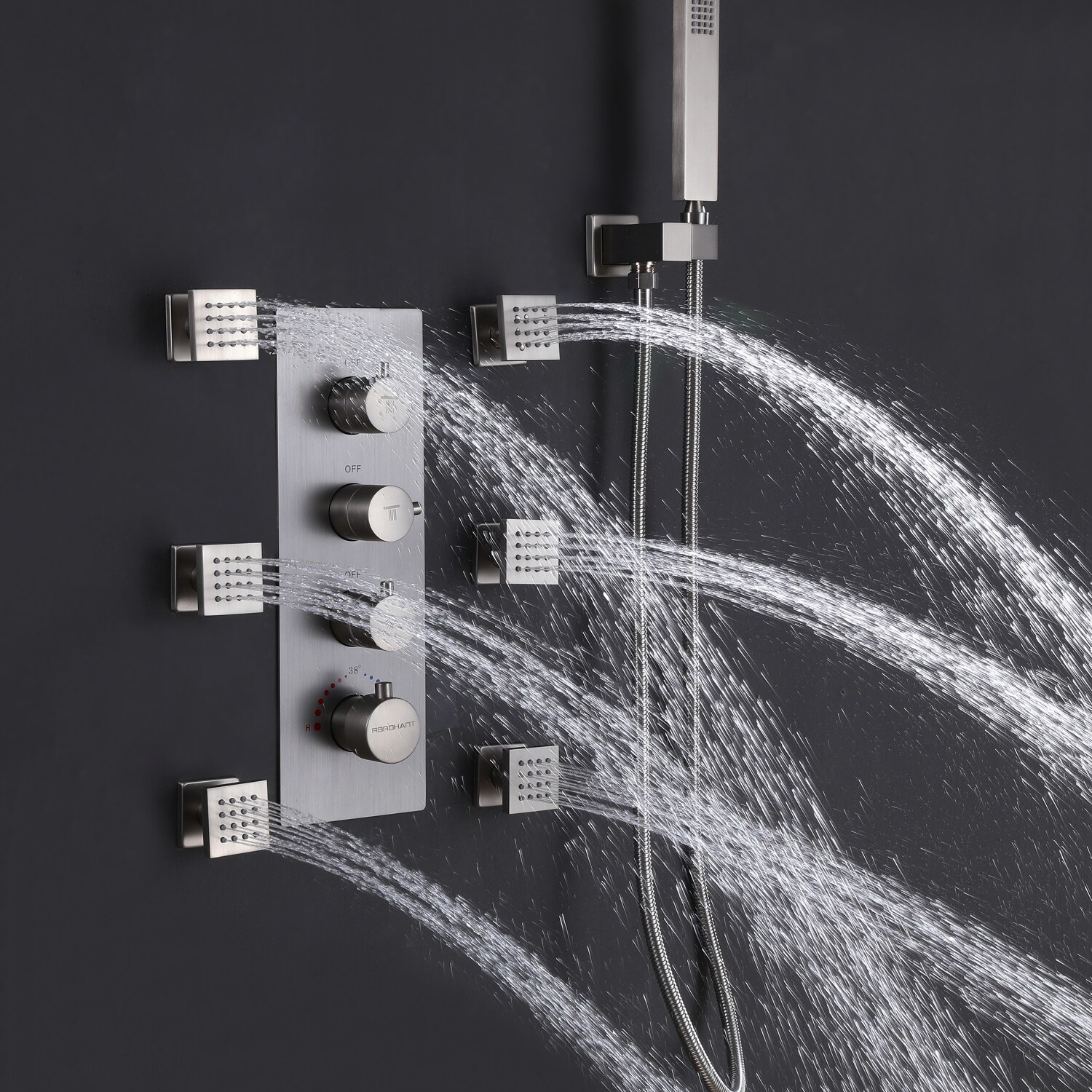 Clihome Thermostatic Shower System Brushed Nickel-Spray Built-In 