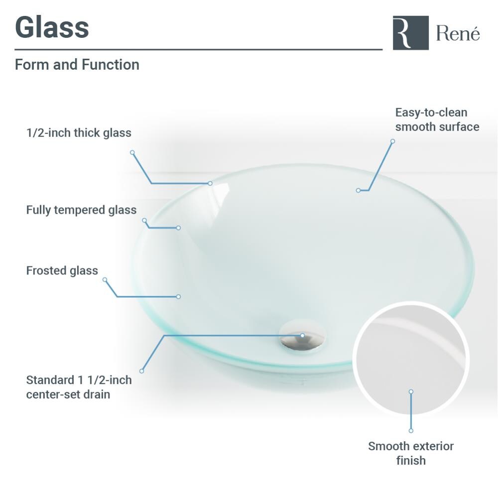 Rene Frosted Tempered Glass Vessel Round Modern Bathroom Sink with Faucet Drain Included (16.5-in x 16.5-in)