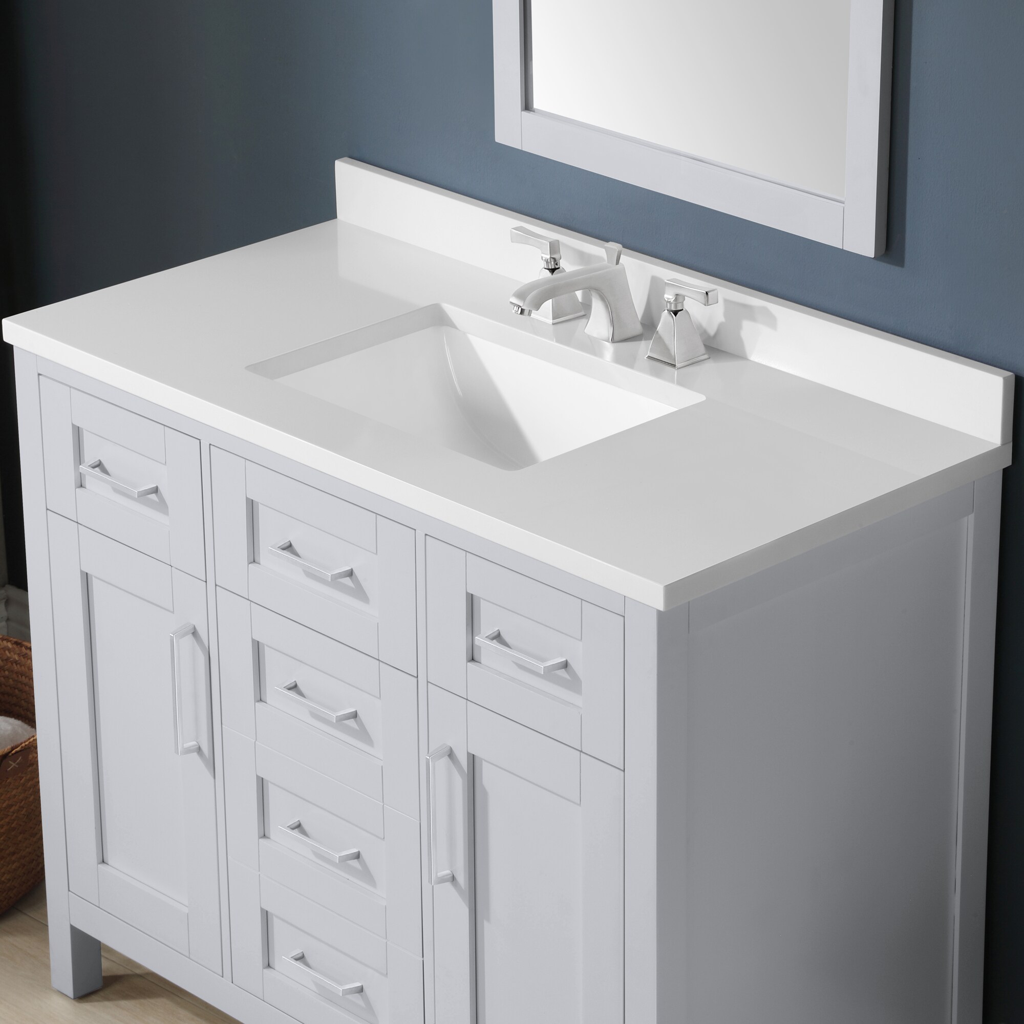 Single Sink Bathroom Vanity in White with USB Power Bar Ove Decors Laney 42 in 