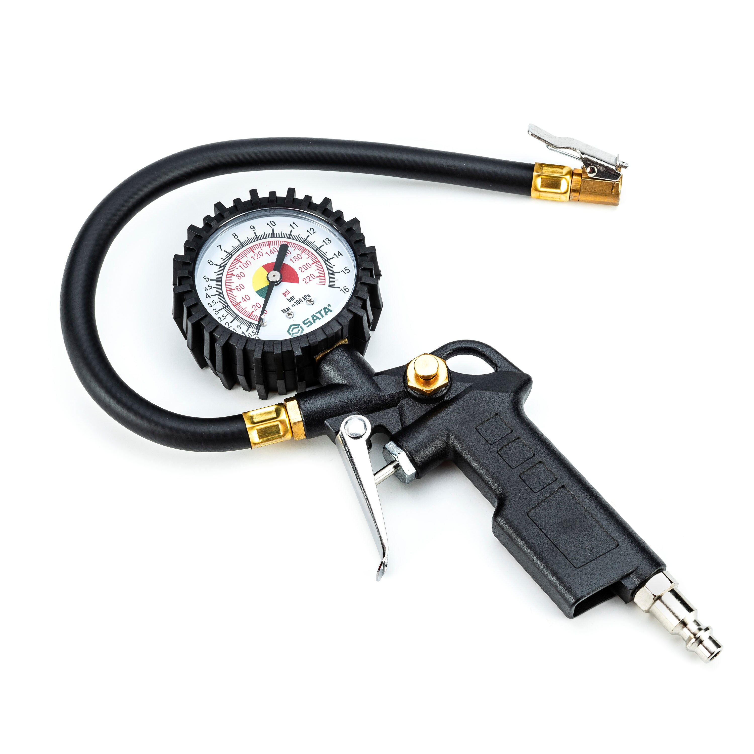 PRO AIR TIRE INFLATOR WITH DIAL GAUGE DUAL CHUCK TIRE BALL BIKE INFLATOR 220 PSI 