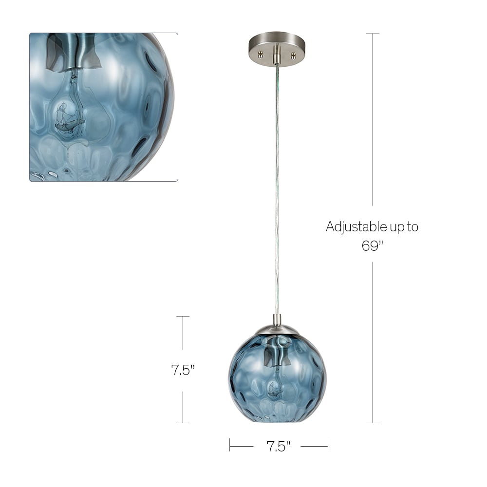 Catalina Lighting 22158-000 Contemporary Small Hammered Glass Mini Pendant Ceiling Light Blue 69