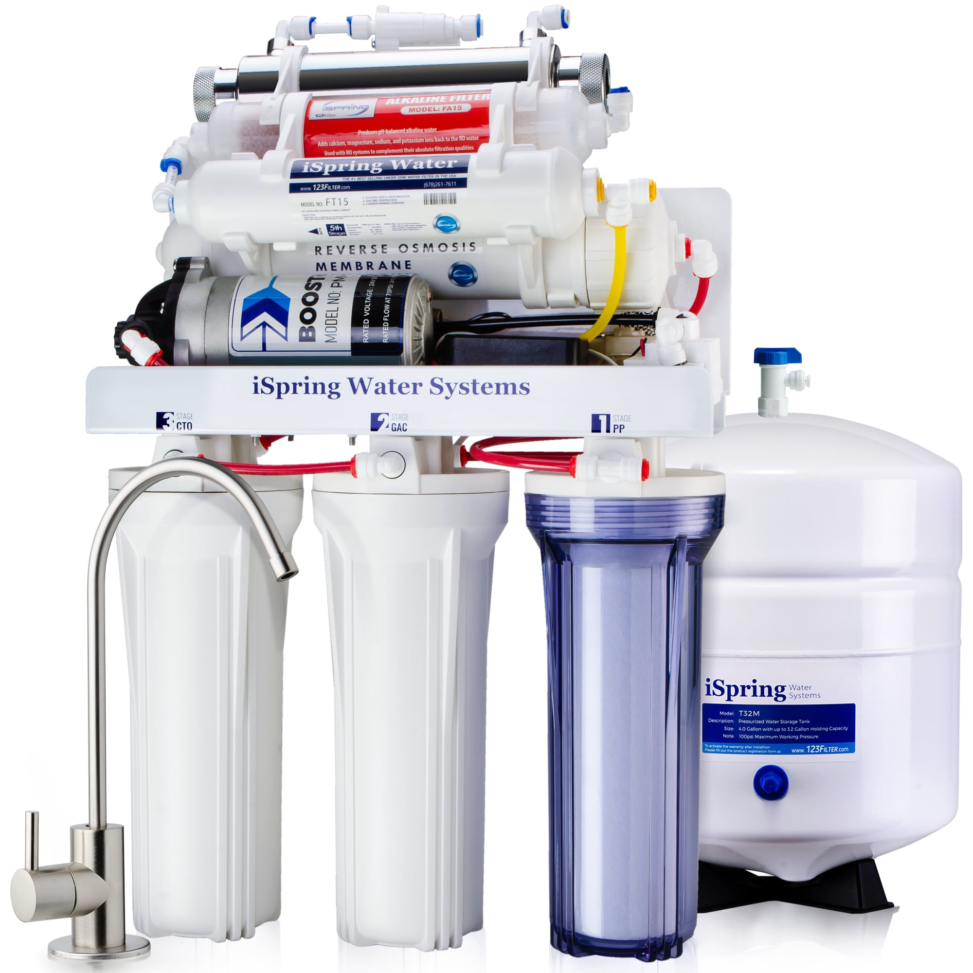 7-Stage UV+pH Pure Reverse Osmosis System Disinfection & Mineral Drinking Water 