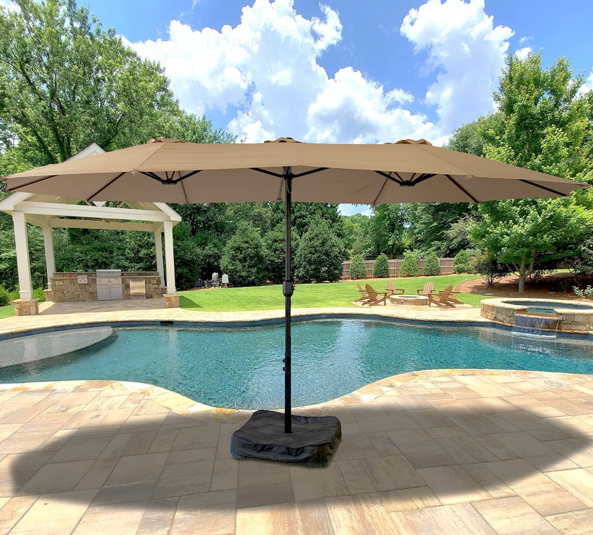 Outdoor Patio Umbrella Home Deck Yard Pool 11 Ft Green Wood Table Shade Cover 