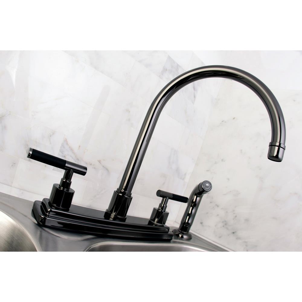 Kingston Brass Concord Black Stainless Steel 2 Handle Deck Mount High Arc Handle Kitchen Faucet 8849