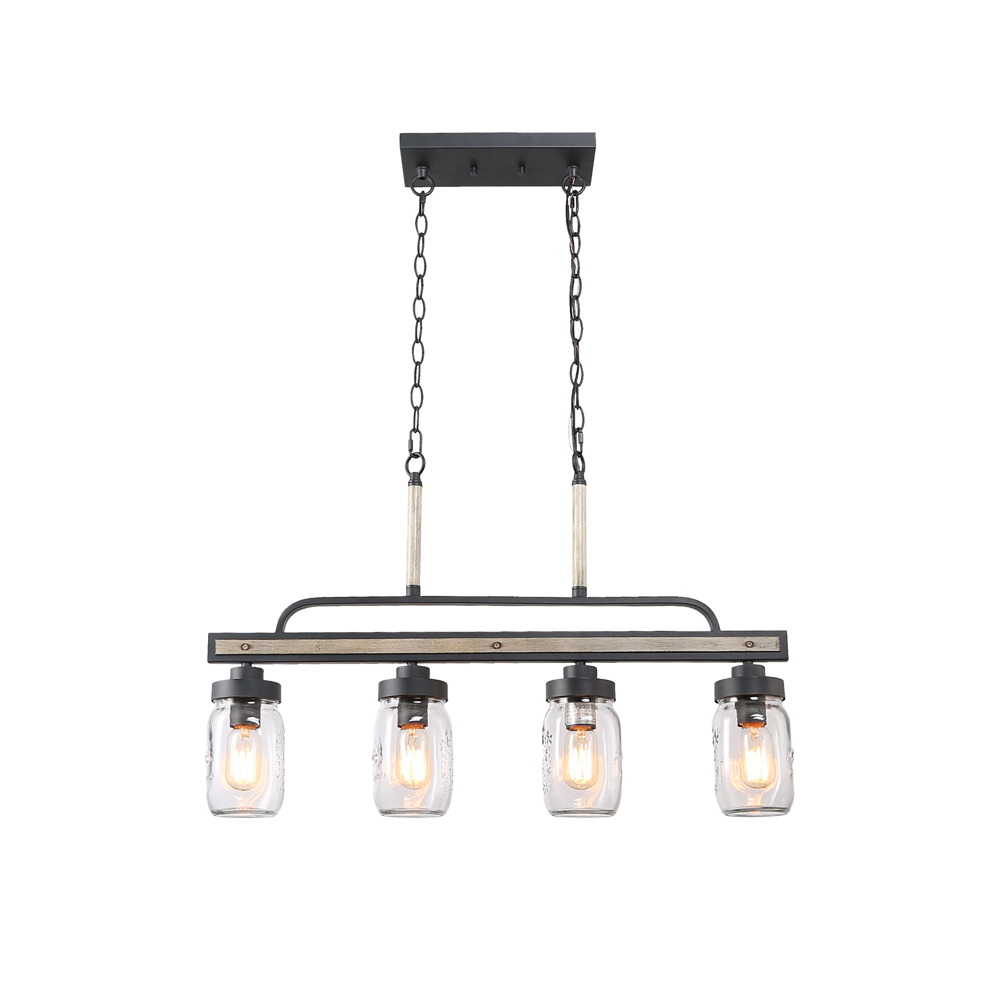 LNC Aries 4-Light Matte Black and Light Gray Farmhouse Clear Glass Linear Kitchen Island Light