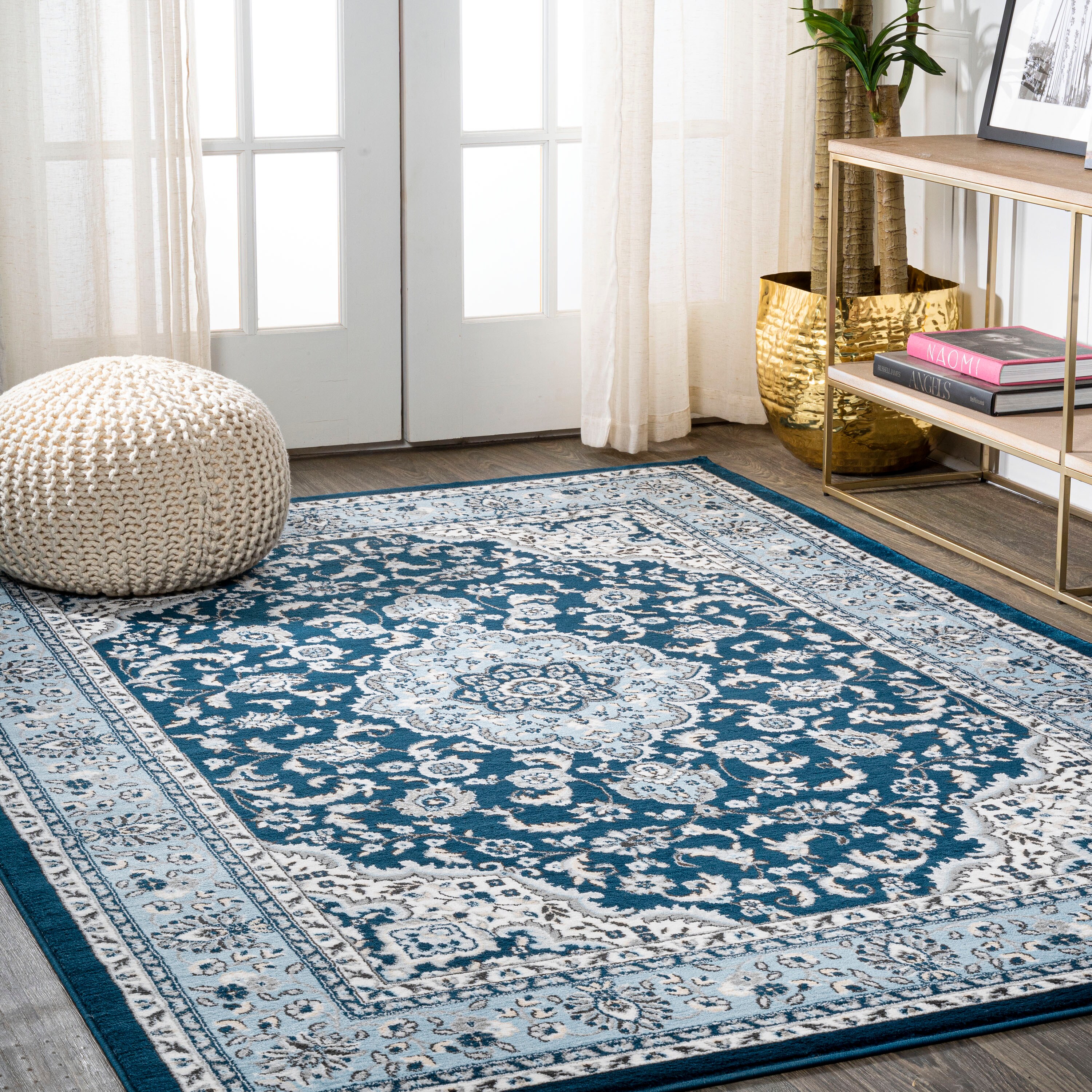 Blue Off White Distressed Traditional Rug New Faded Oriental Small Large Rug Mat 