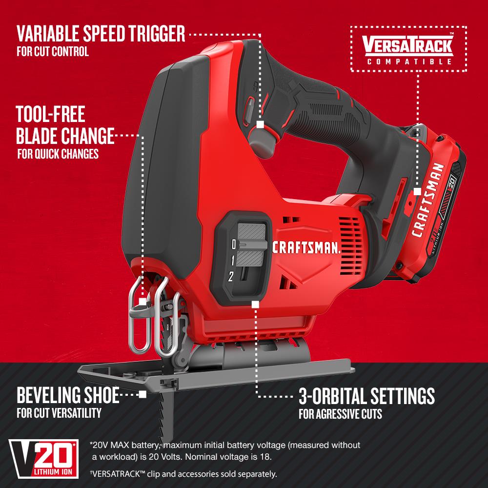 CRAFTSMAN V20 20-Volt Max Variable Speed Keyless Cordless Jigsaw ...