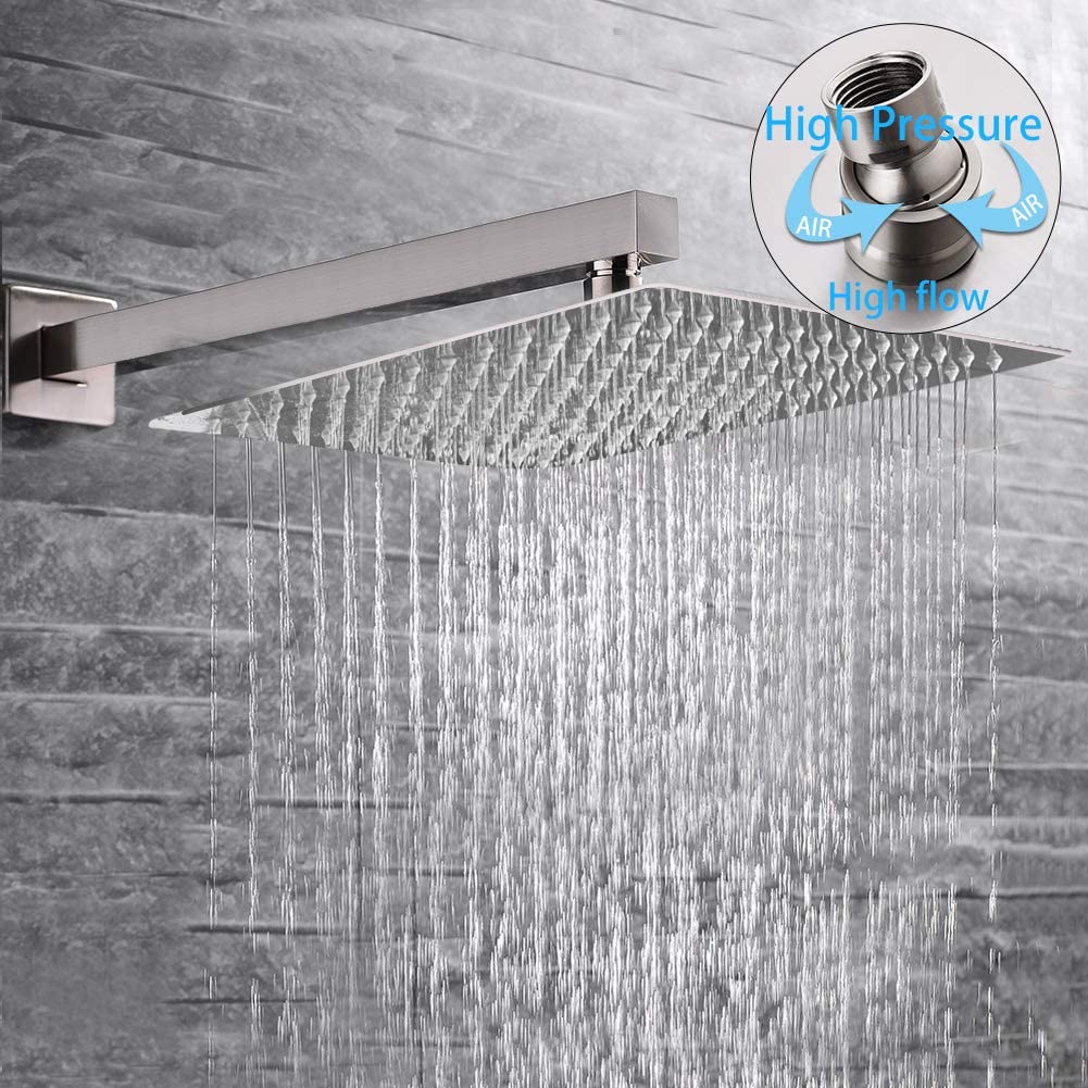 16 inch Brushed Nickel Ultra-thin Rainfall Square Bathroom Shower Head 