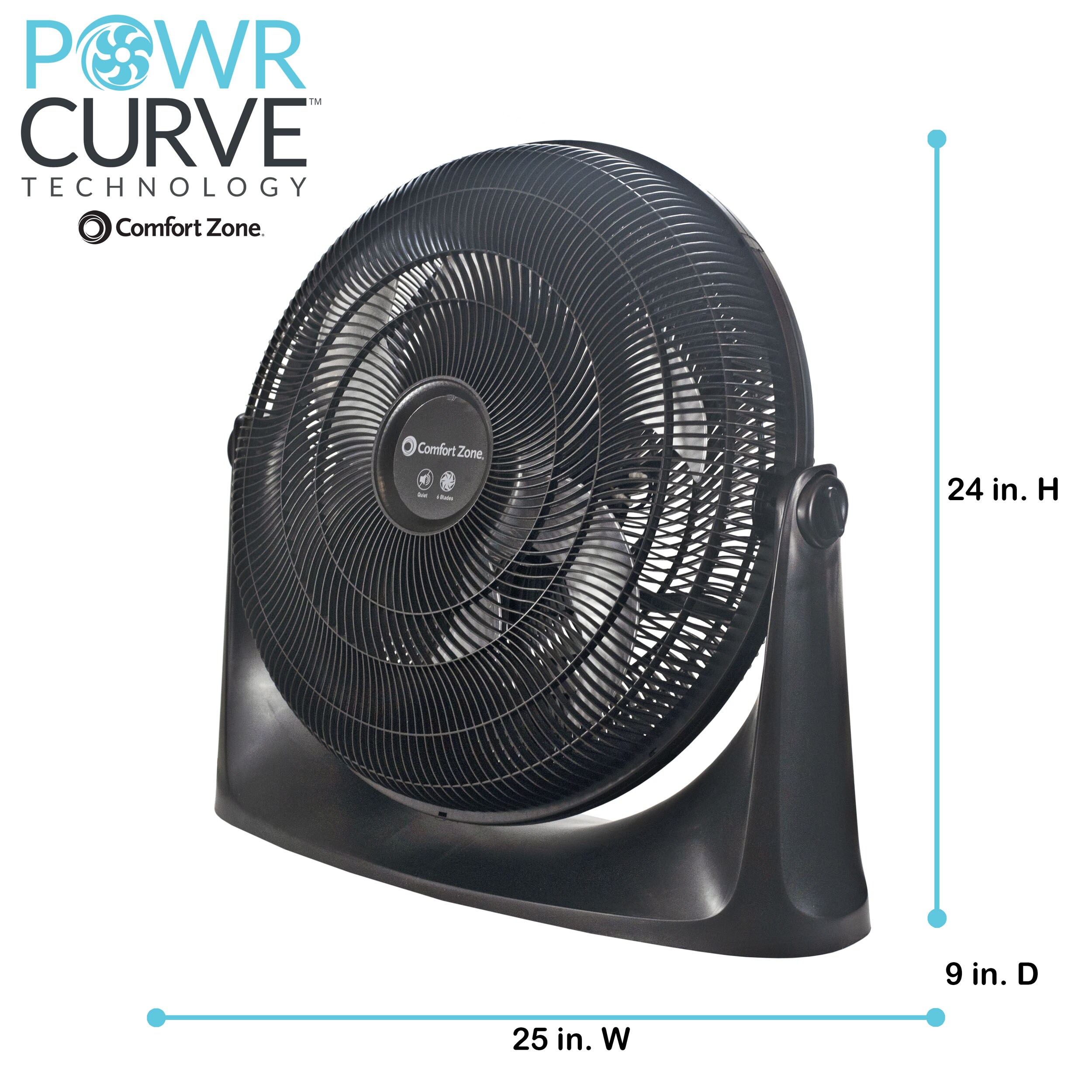 Comfort Zone 18.5-in 3-Speed Indoor Black Floor Fan
