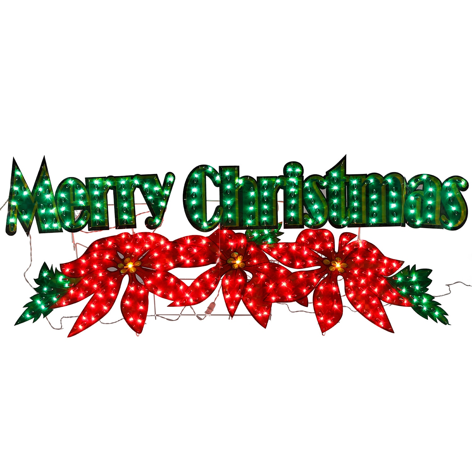 72" HOLOGRAPHIC LIGHTED HAPPY HOLIDAYS SIGN CHRISTMAS Poinsettia OUTDOOR Yard 