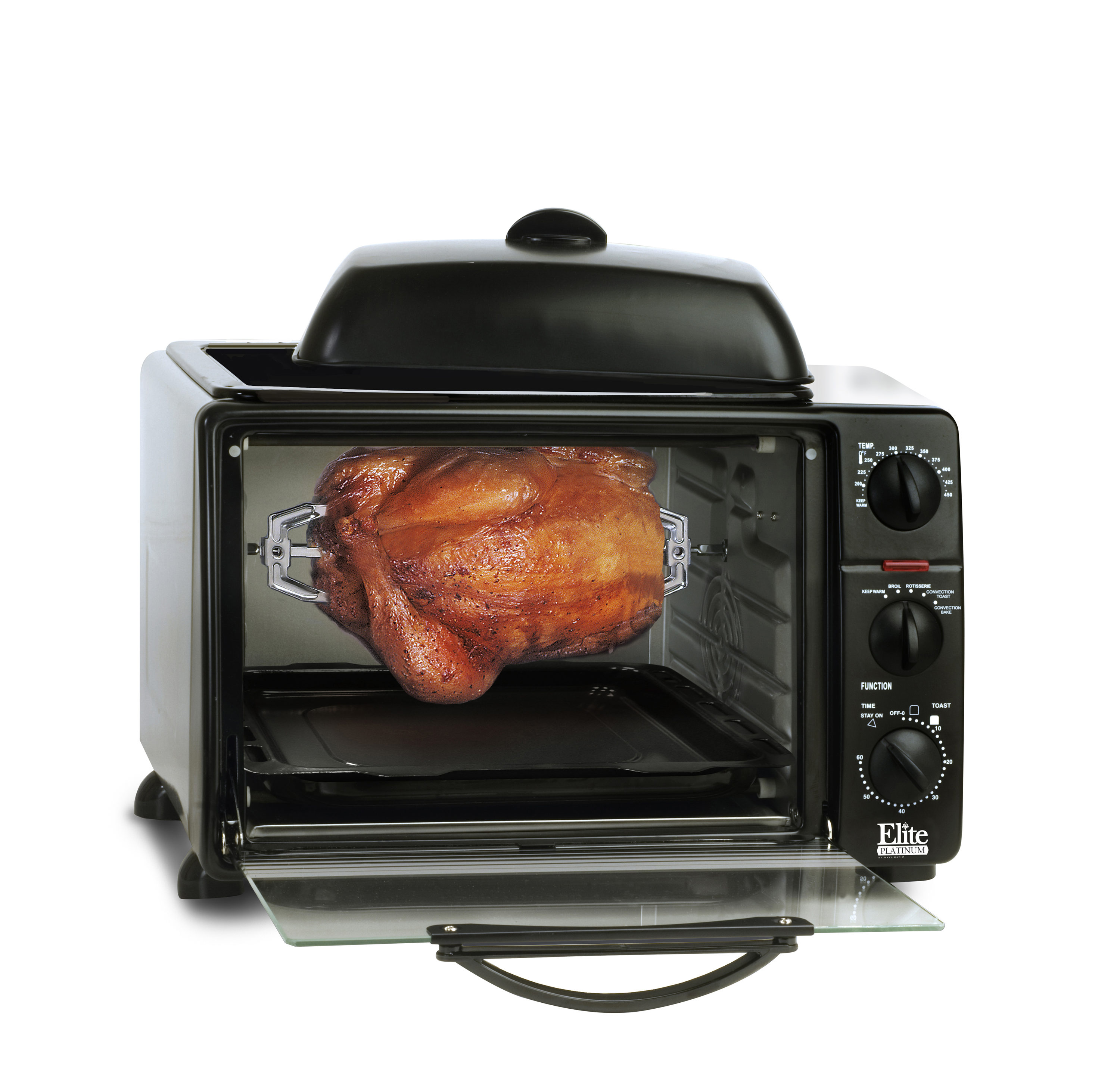 Elite 6-Slice Black Convection Toaster Oven with Rotisserie and Auto