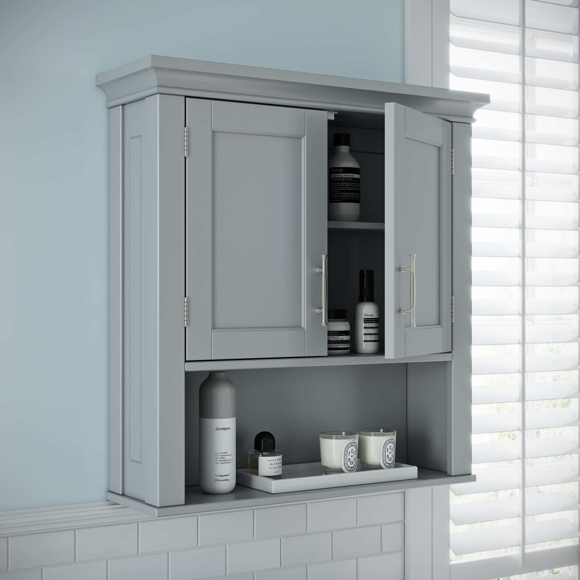 RiverRidge Somerset 22.81-in W x 24.5-in H x 7.88-in D Gray Bathroom Wall Cabinet