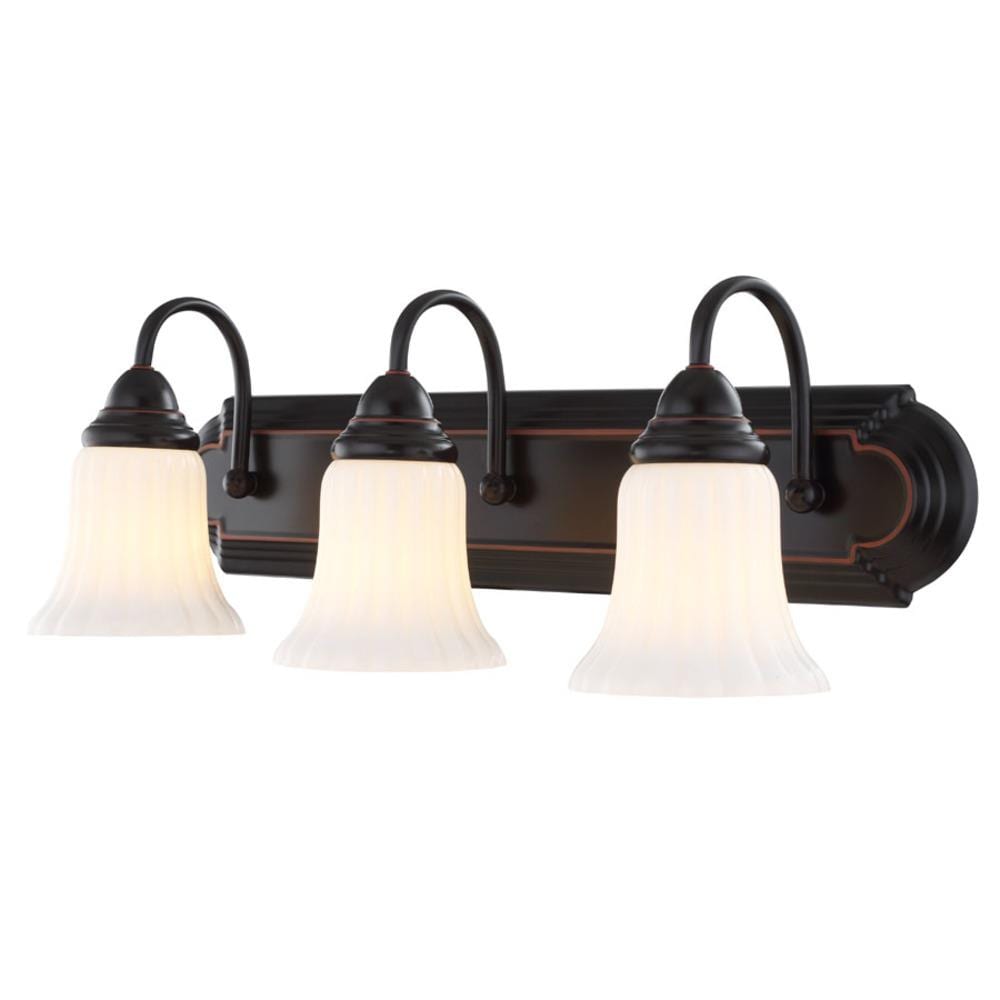 Frosted Glass Oil Rubbed Bronze Three Globe Bathroom Vanity Light Bar Fixture 