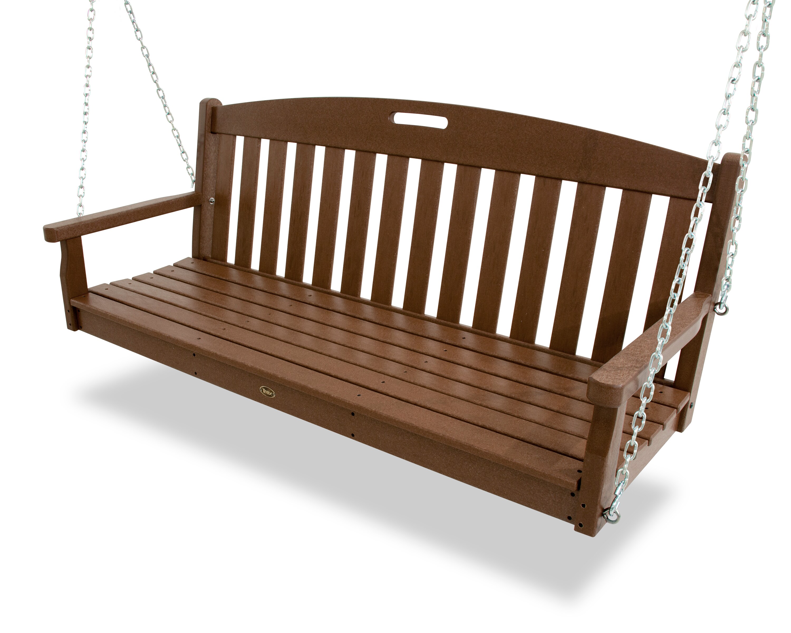 Brown Slat Back Hanging Porch Swing Outdoor Seating Furniture Garden Deck 