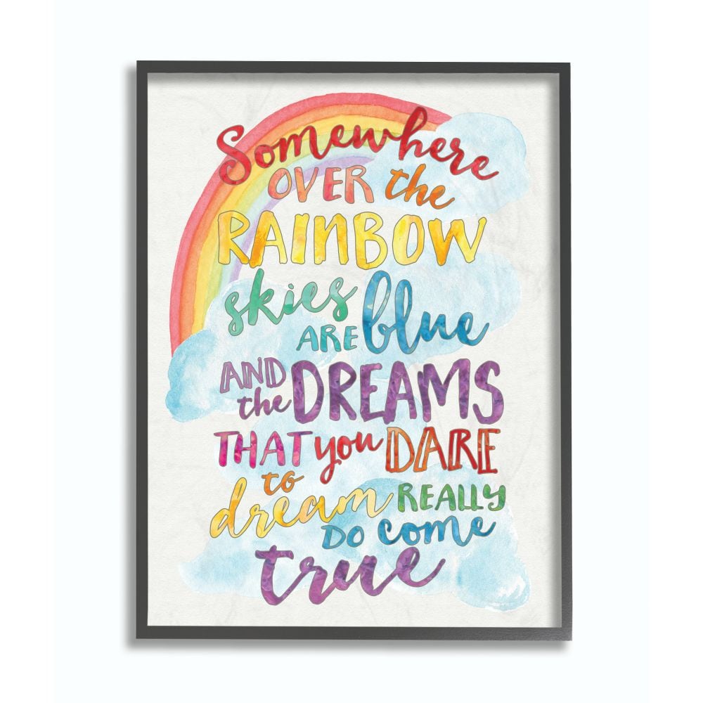Stupell Industries Somewhere Over the Rainbow With Rainbow Framed 14-in H x  11-in W Abstract Wood Print