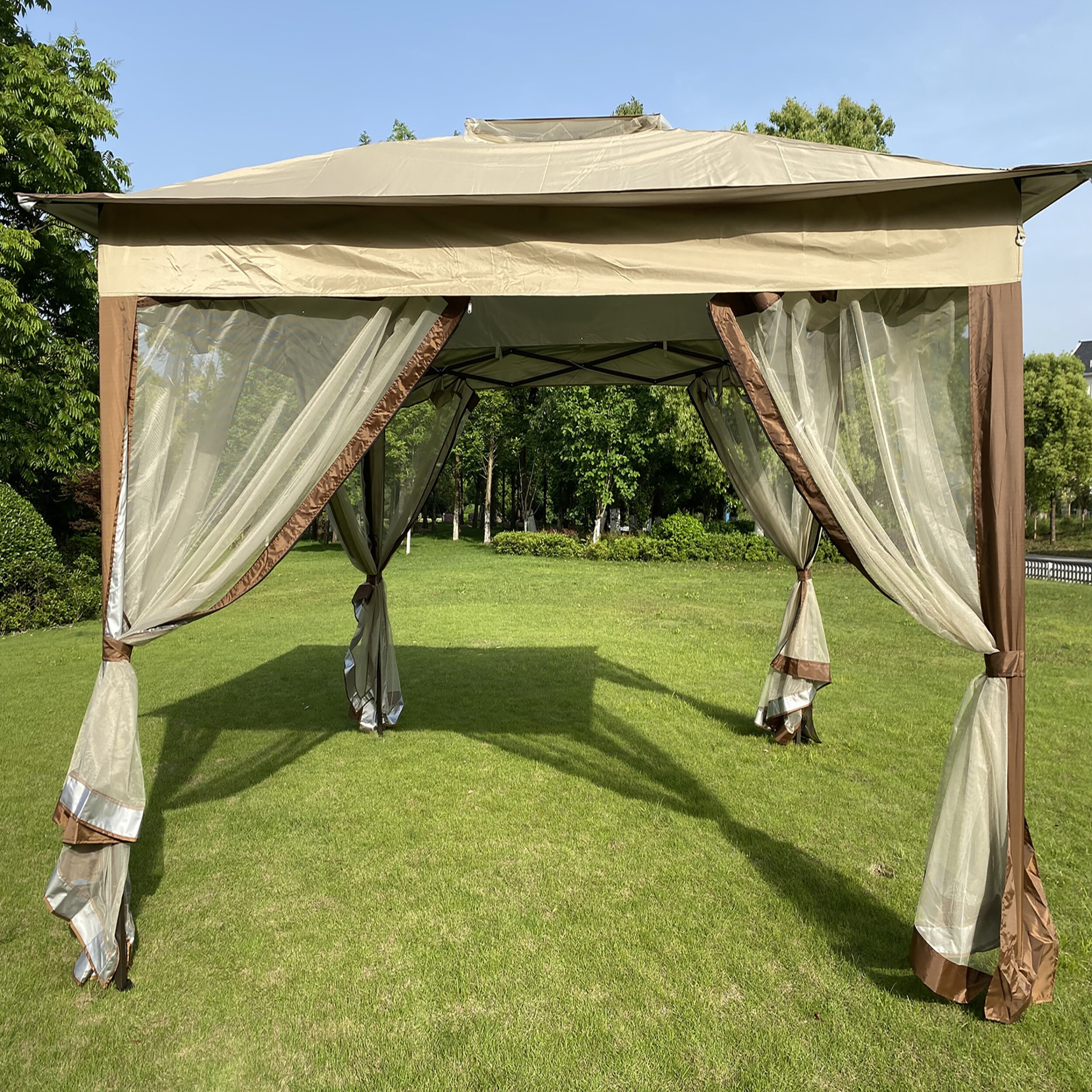 Clihome Outdoor 11 x11Ft Pop Up Gazebo Canopy With Removable Zipper Netting  2-Tier Soft Top Event Tent in the Gazebos department at Lowes.com