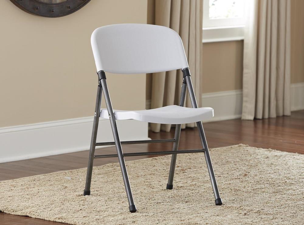 Cosco Resin Folding Chair with Molded Seat and Back White//Pewter 4 Pack