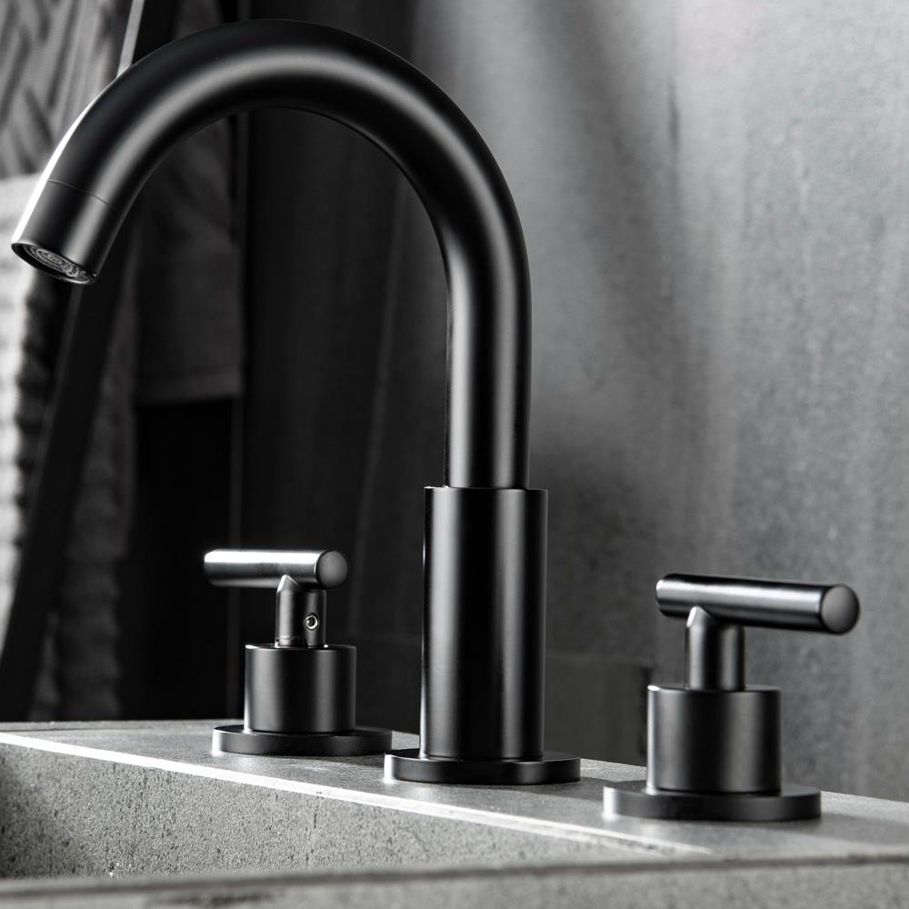 Parrot Uncle Matte Black 2-handle Widespread WaterSense High-arc Bathroom Sink Faucet