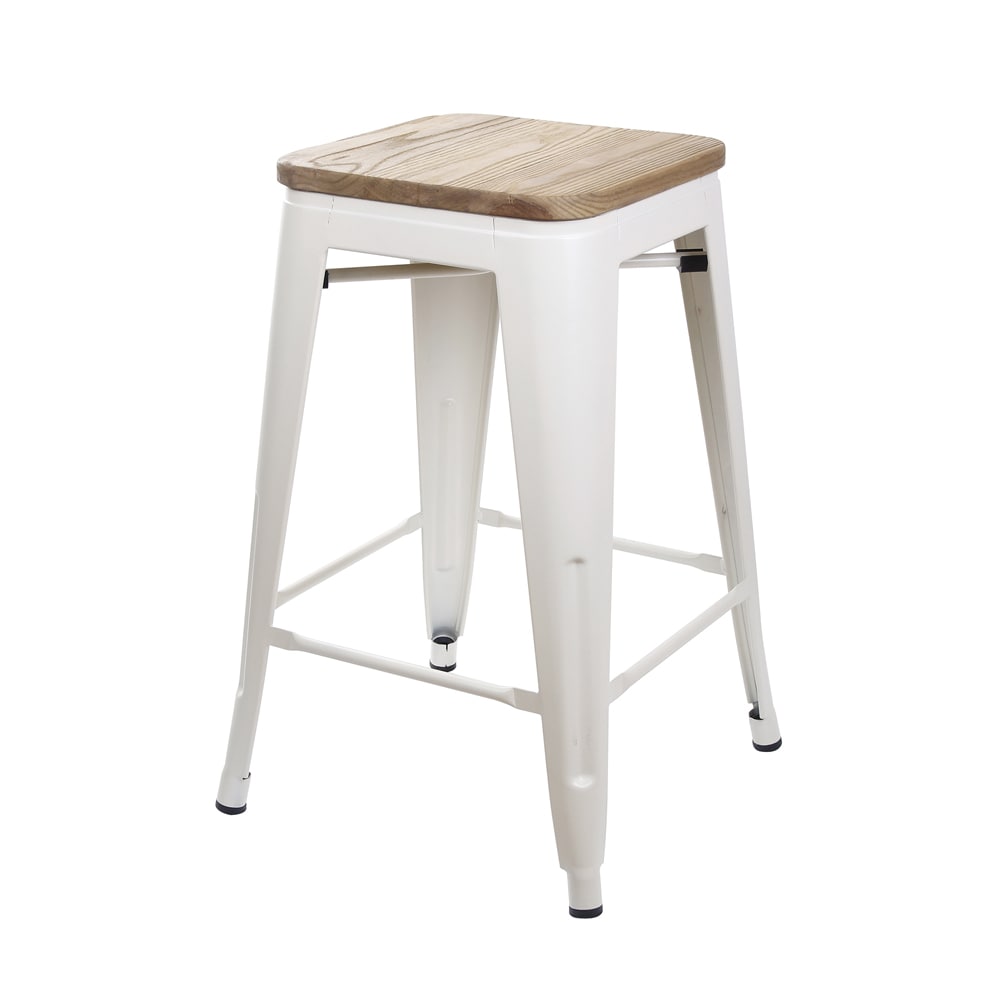 GIA 24-Inch Counter Height Backless Metal Stool with Light Wood Seat Set of 2 Antique White