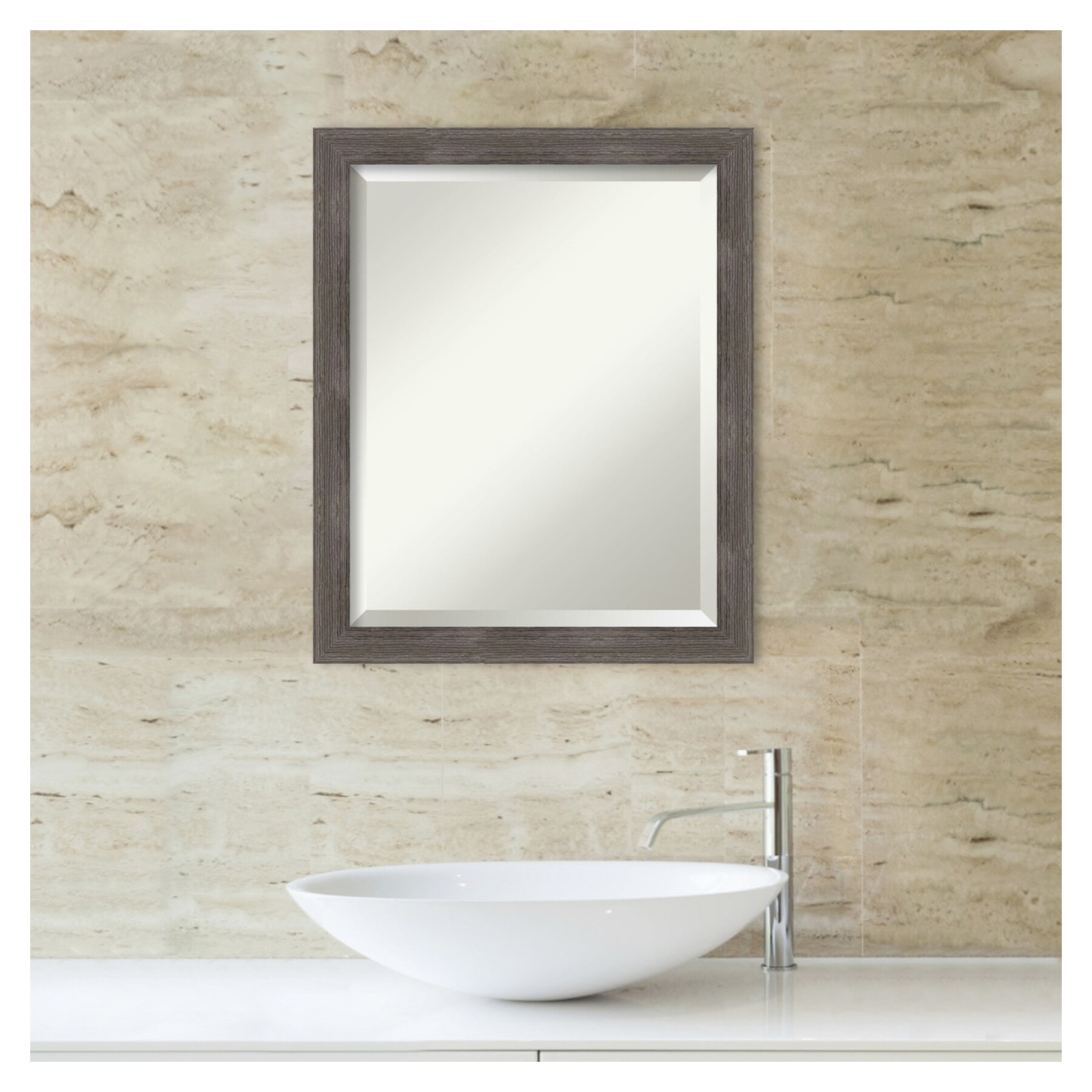 Amanti Art Pinstripe Lead Grey Frame 18.5-in W x 22.5-in H Matte Grey Rectangular Framed Bathroom Vanity Mirror