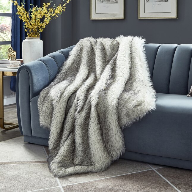 Cozy Tyme Faux Fur Throw Dark Grey Throw Blanket for Couch 100% Polyester Yara 50 x 60 Cozy Tyme Faux Fur Throw Dark Grey Throw Blanket for Couch 100% Polyester Yara 50 x 60