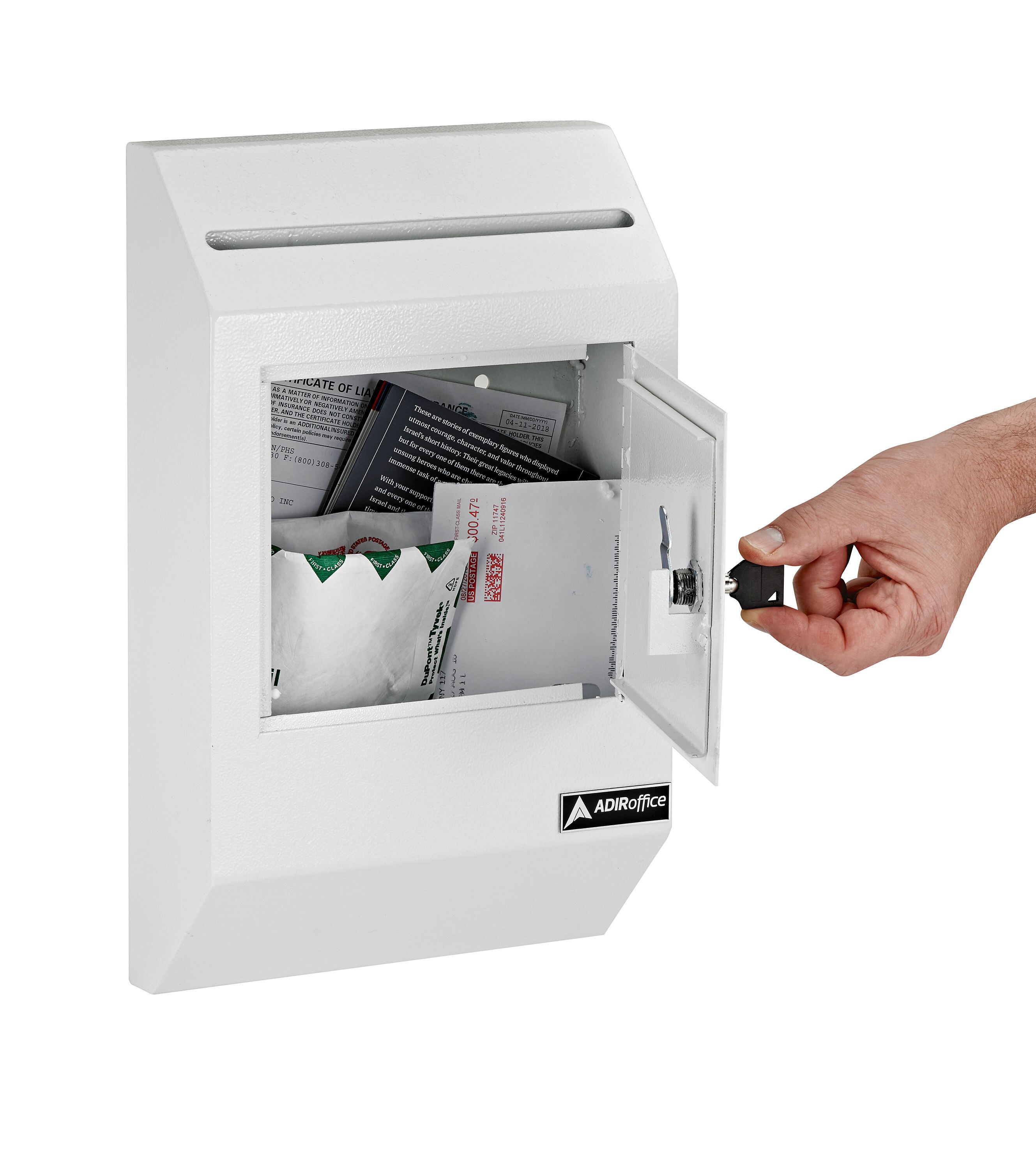 AdirOffice Wall Mount White Metal Lockable Mailbox