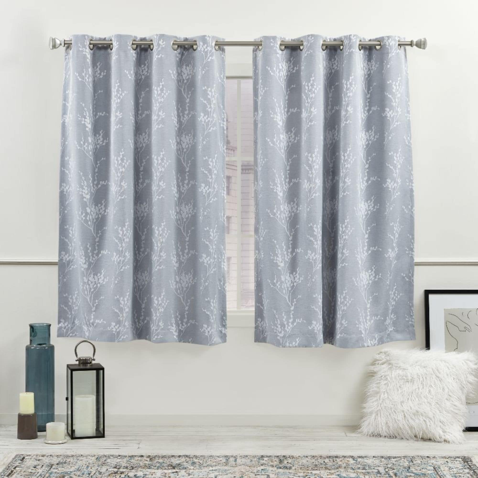 Summer Leaves Blockout Eyelet Curtains Country Style Blackout Green Blue Grey 
