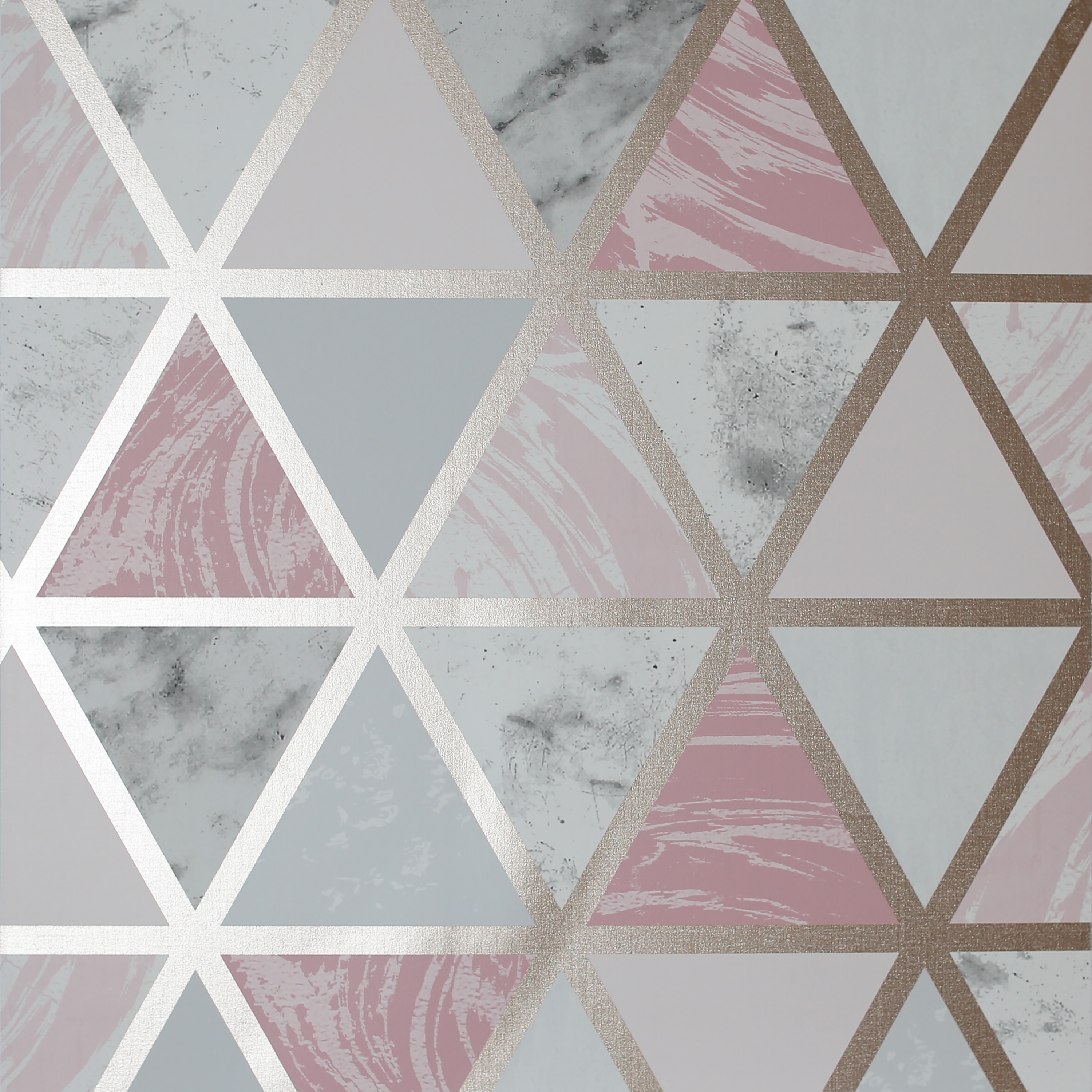 Grey Blush Pink Rose Gold Geometric Floral Wood Panel Trellis Feature Wallpaper 