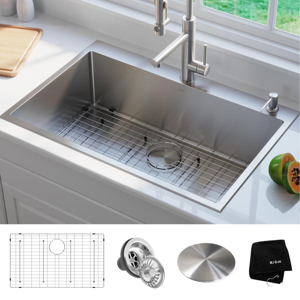 Kraus Standart Pro Drop In 33 In X 22 In Stainless Steel Single Bowl 2 Hole Kitchen Sink In The Kitchen Sinks Department At Lowes Com