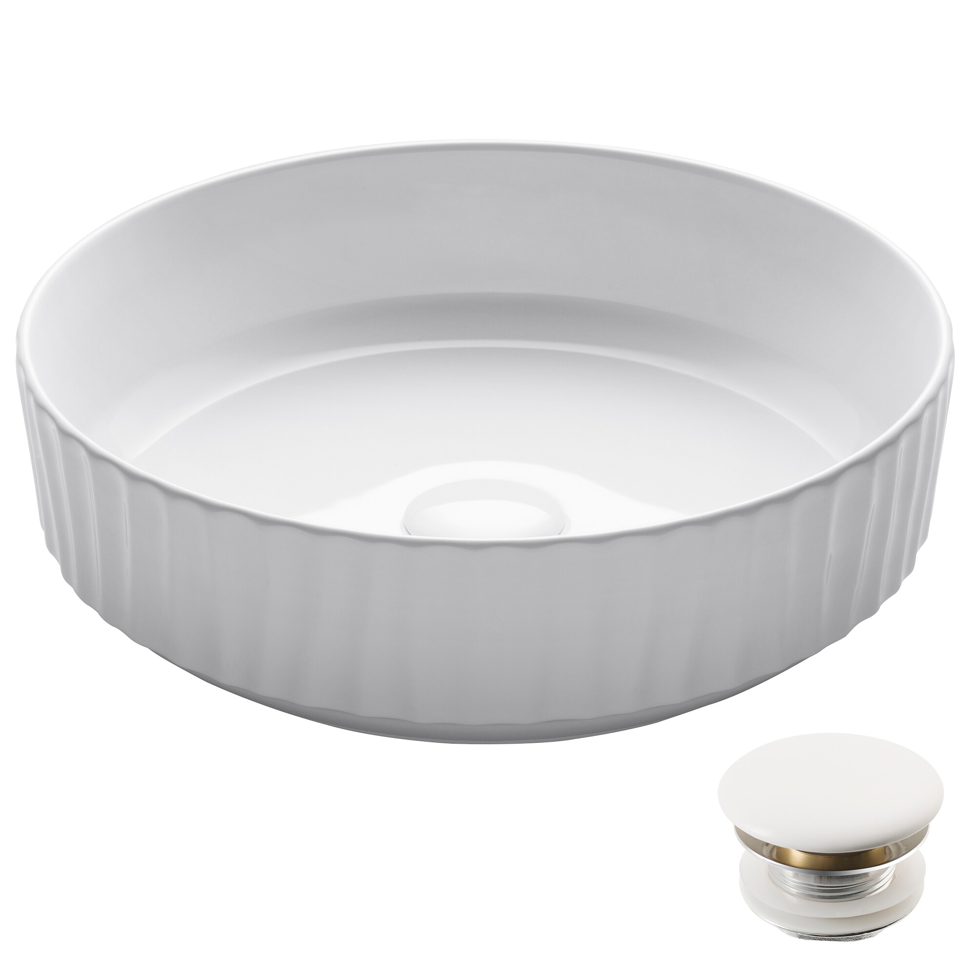 Kraus Viva White Ceramic Vessel Round Modern Bathroom Sink Drain Included (15.75-in x 15.75-in)