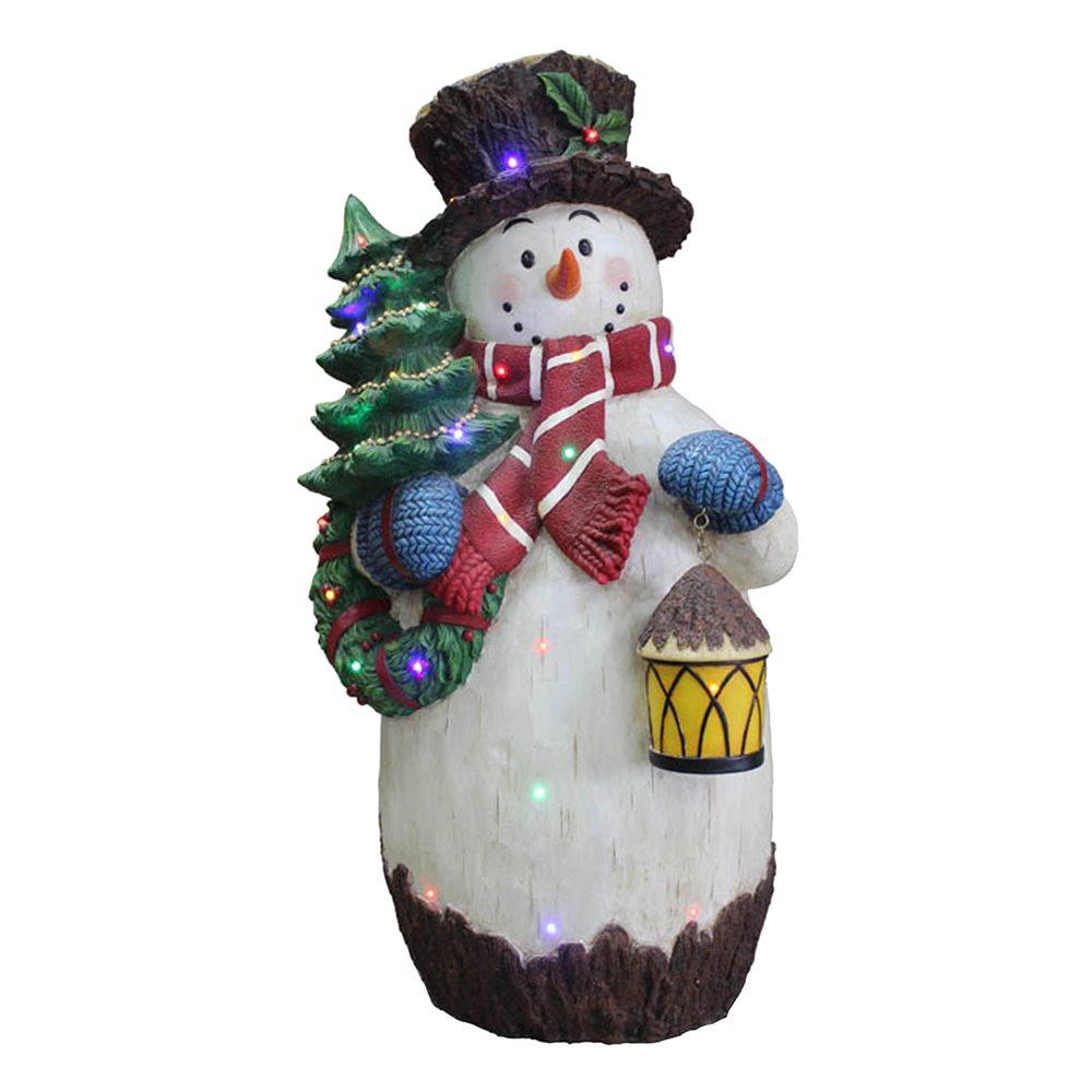 National Tree 35 Inch Wood Look Double Sided Snowman and Snow Sign with 10 Warm White Battery Operated LED Lights MZC-1315