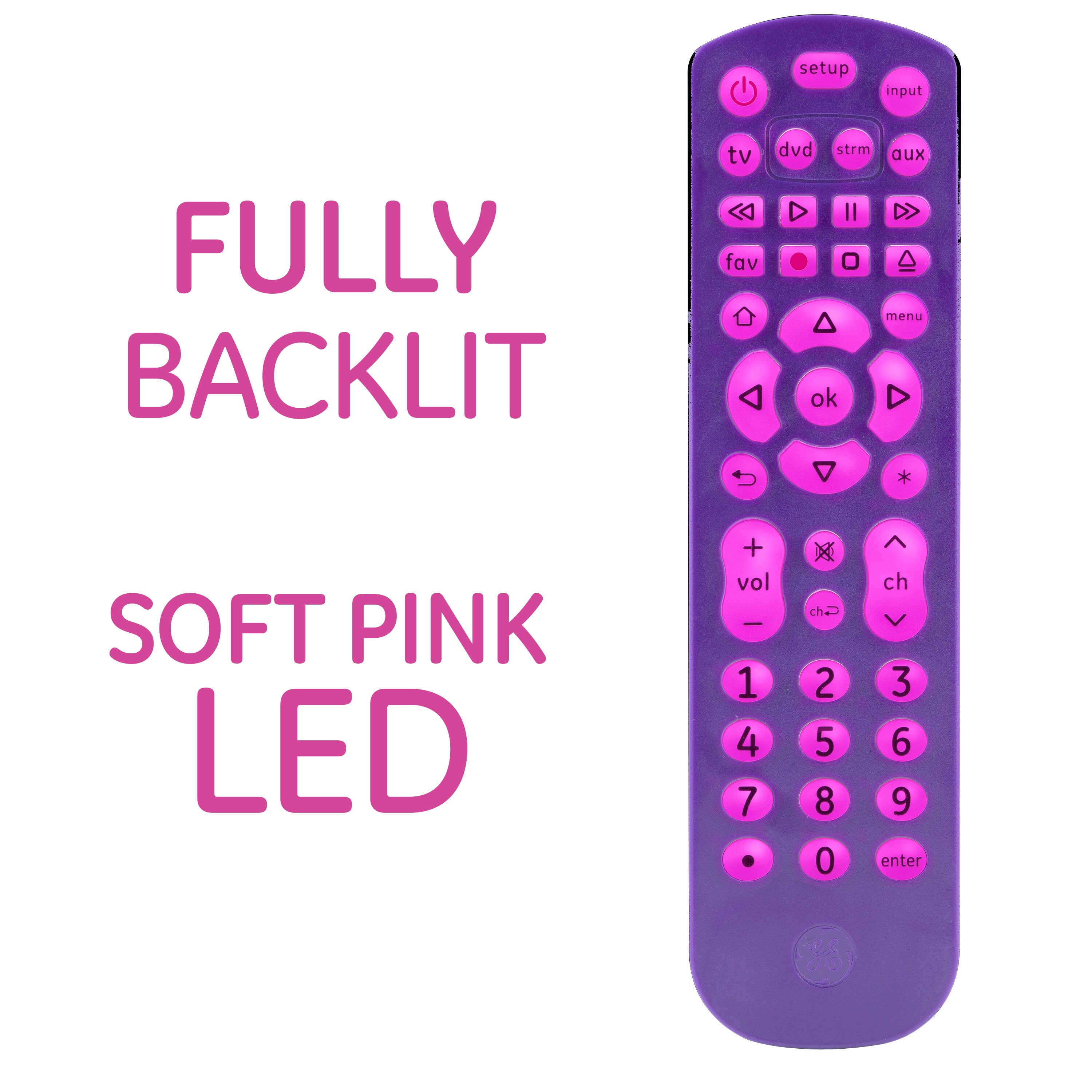 Pink/Purple Backlight GE 4-Device Unviersal Remote Control