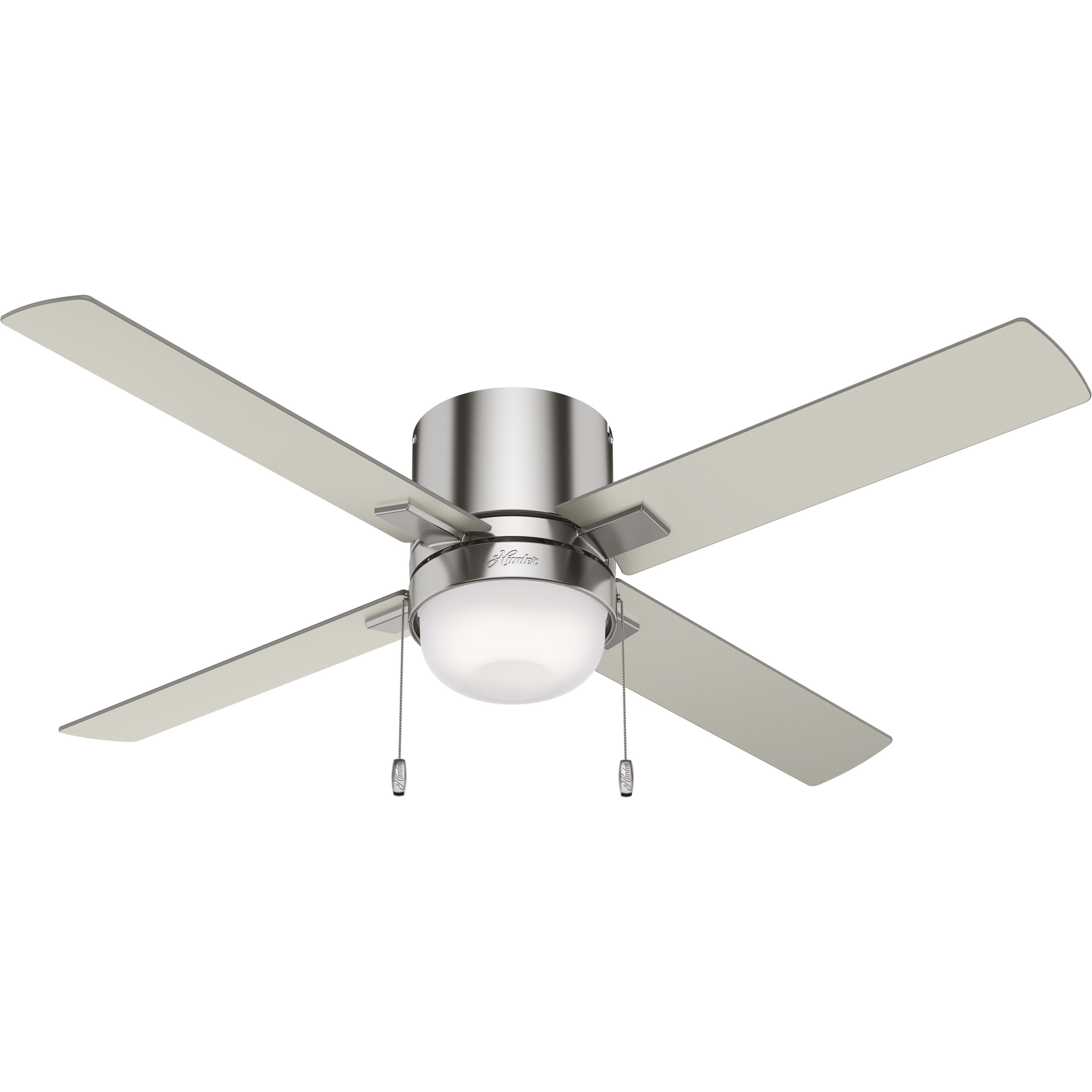 Std or Angled Mount Hunter Fan 52 inch Brushed Nickel Ceiling Fan w/ Flush 