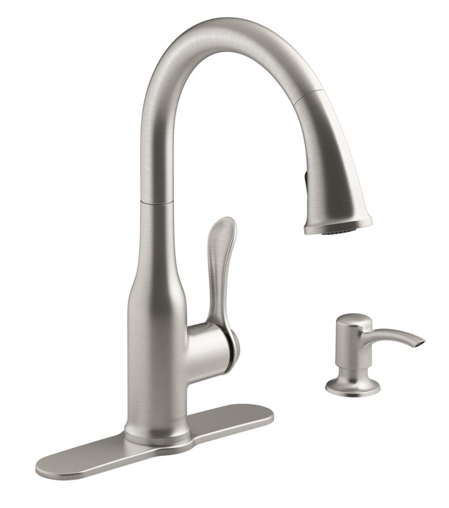 KOHLER Motif Vibrant Stainless Single Handle Pull-down Kitchen Faucet with  Sprayer Function (Deck Plate Included)