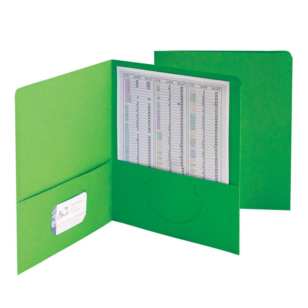 Letter Size Textured Paper Box of 25 Holds 100 Sheets Green Twin-Pocket Folders 