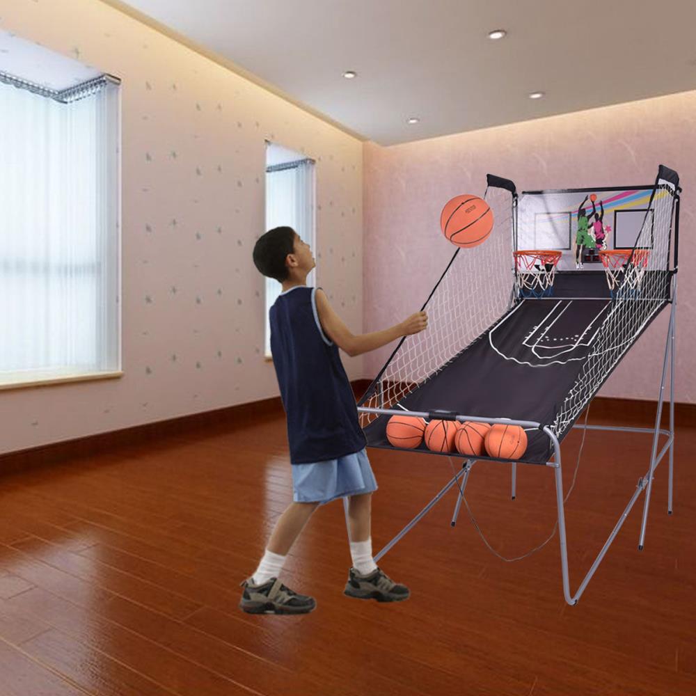 Indoor Basketball Arcade Game Folding Double Electric Hoops shot 2 Player 4 Ball 