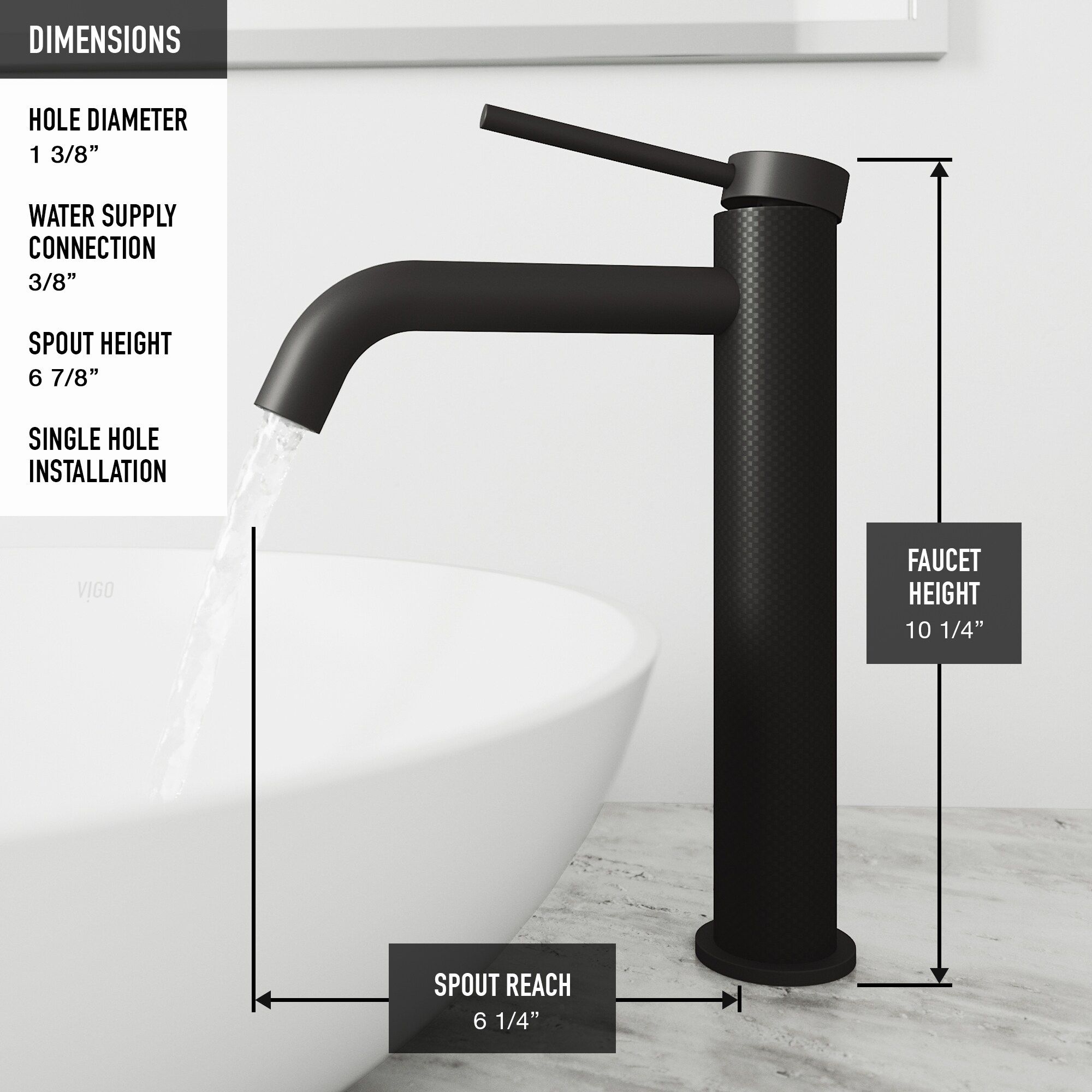 Matte Black Bathroom Vessel Faucet Vanity Single Lever Countertop Tap W/Drain 