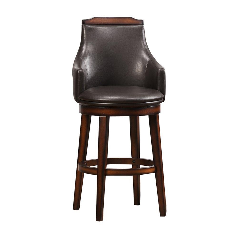 lyman rustic oak upholstered back wood swivel counter stool