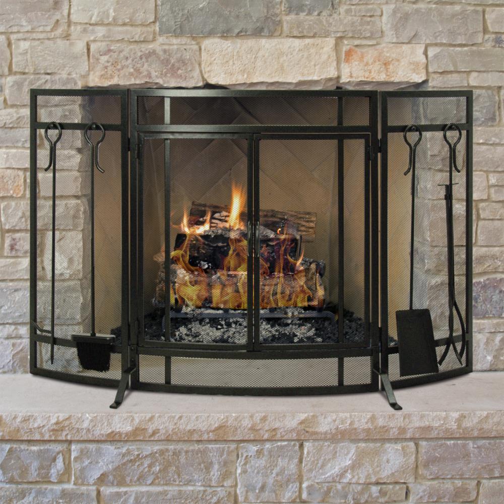mission style 3-panel fireplace screenhearth steel wenge pleasant black cover 