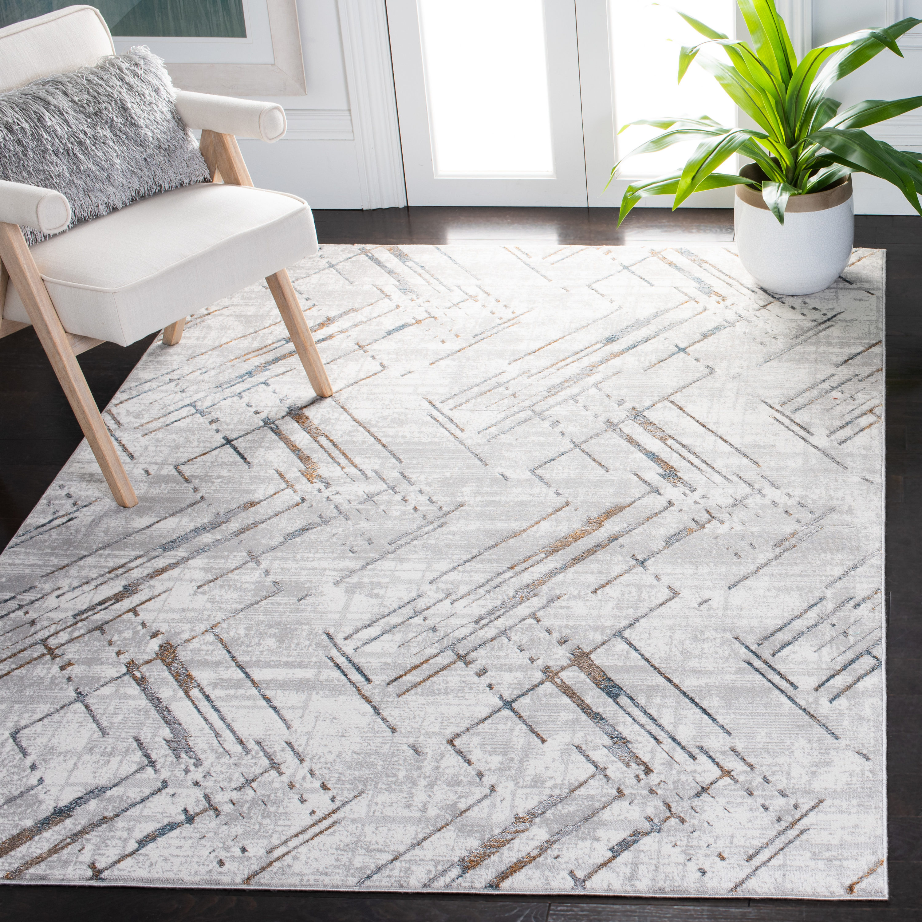 Ivory 9' x 12' Grey Safavieh Sonoma Collection SON370F Modern Abstract Distressed Area Rug