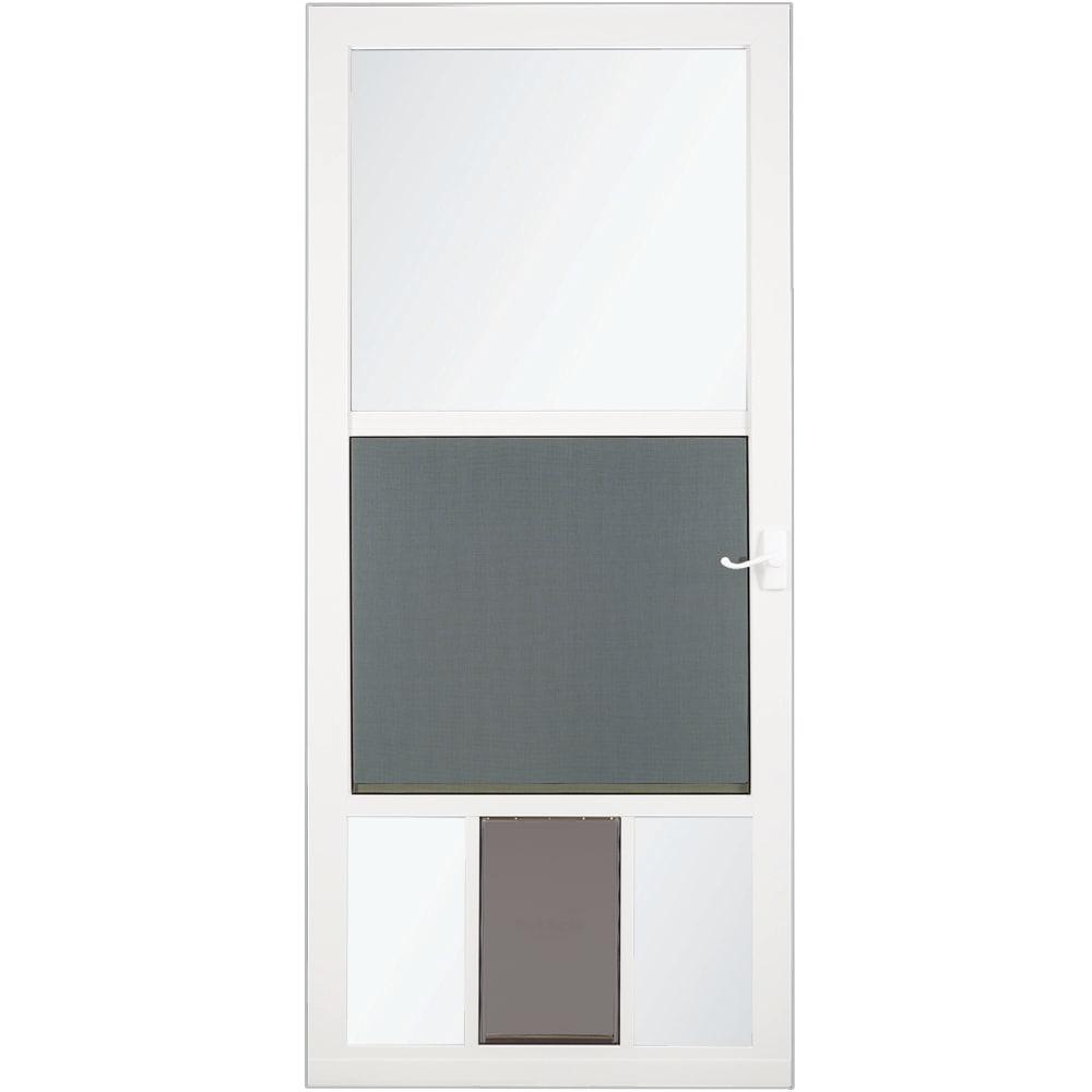 LARSON Pet Door 32-in X 81-in White High-view Fixed Screen Wood Core Storm  Door With Handle Included