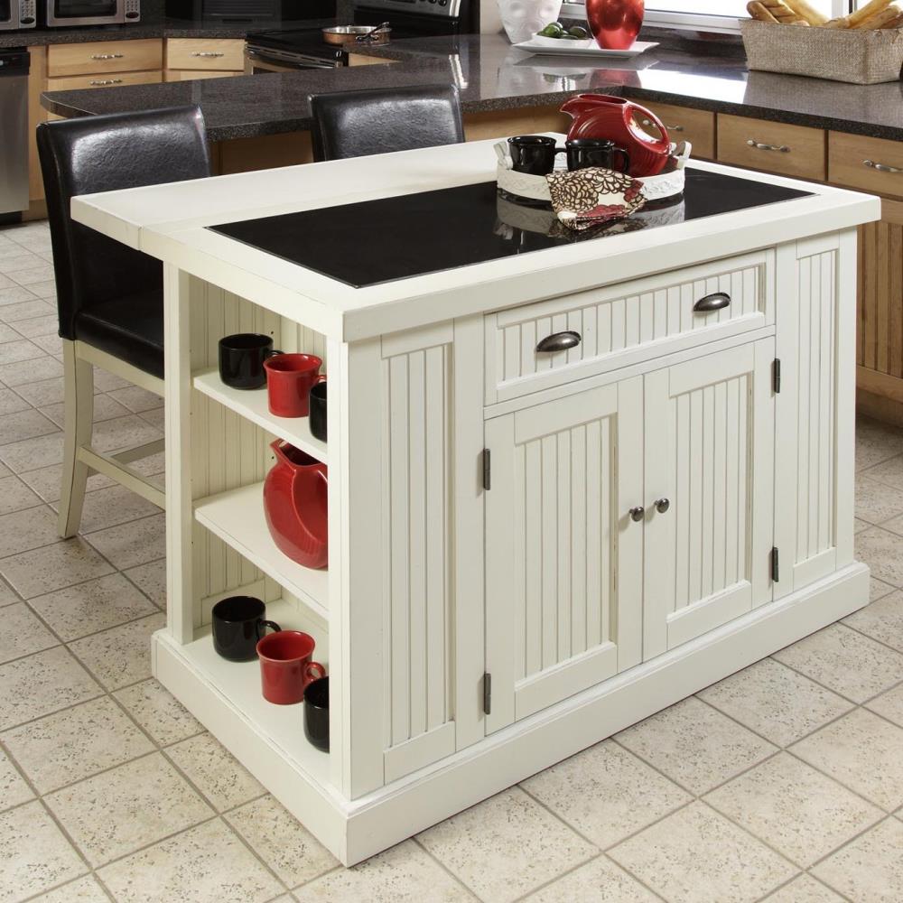 Home Styles White Wood Base with Granite Top Kitchen Island 20 in ...