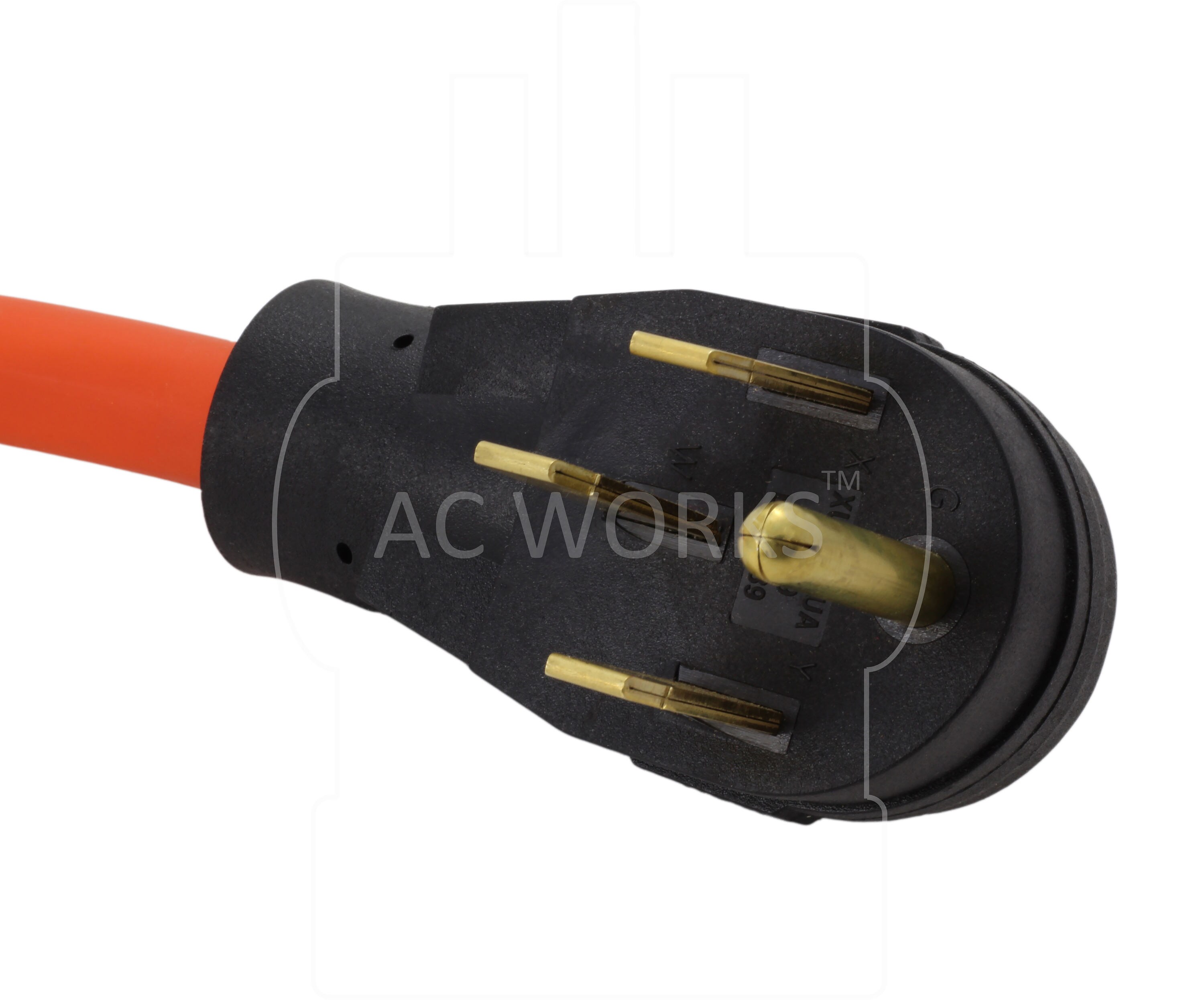 AC WORKS 1.5ft NEMA 14-50P to Four NEMA 5-20R 50-Amp 4-wire To 3-wire Grounding Single To Four Orange Basic Flexible Adapter