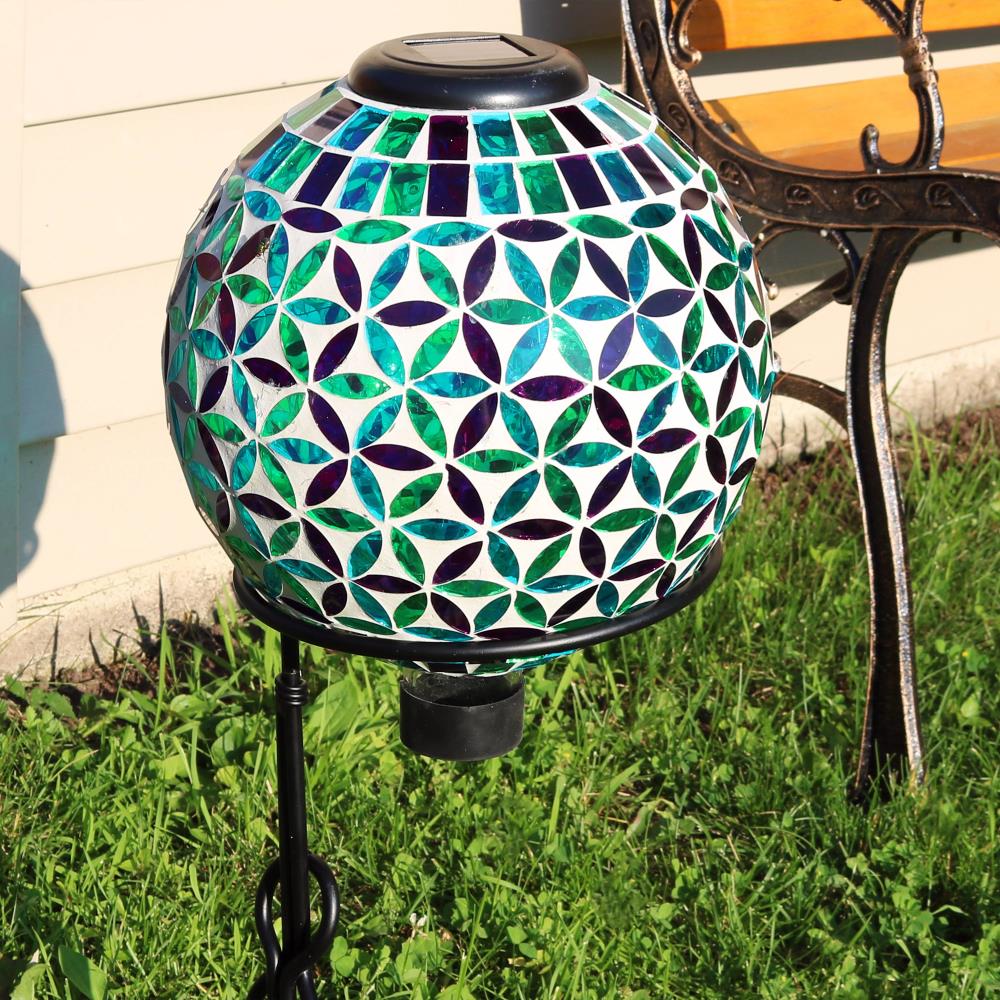 Outdoor Lawn and Yard Ornament Set of 2 10 Inch Green Sunnydaze Mosaic Gazing Globe Glass Garden Ball