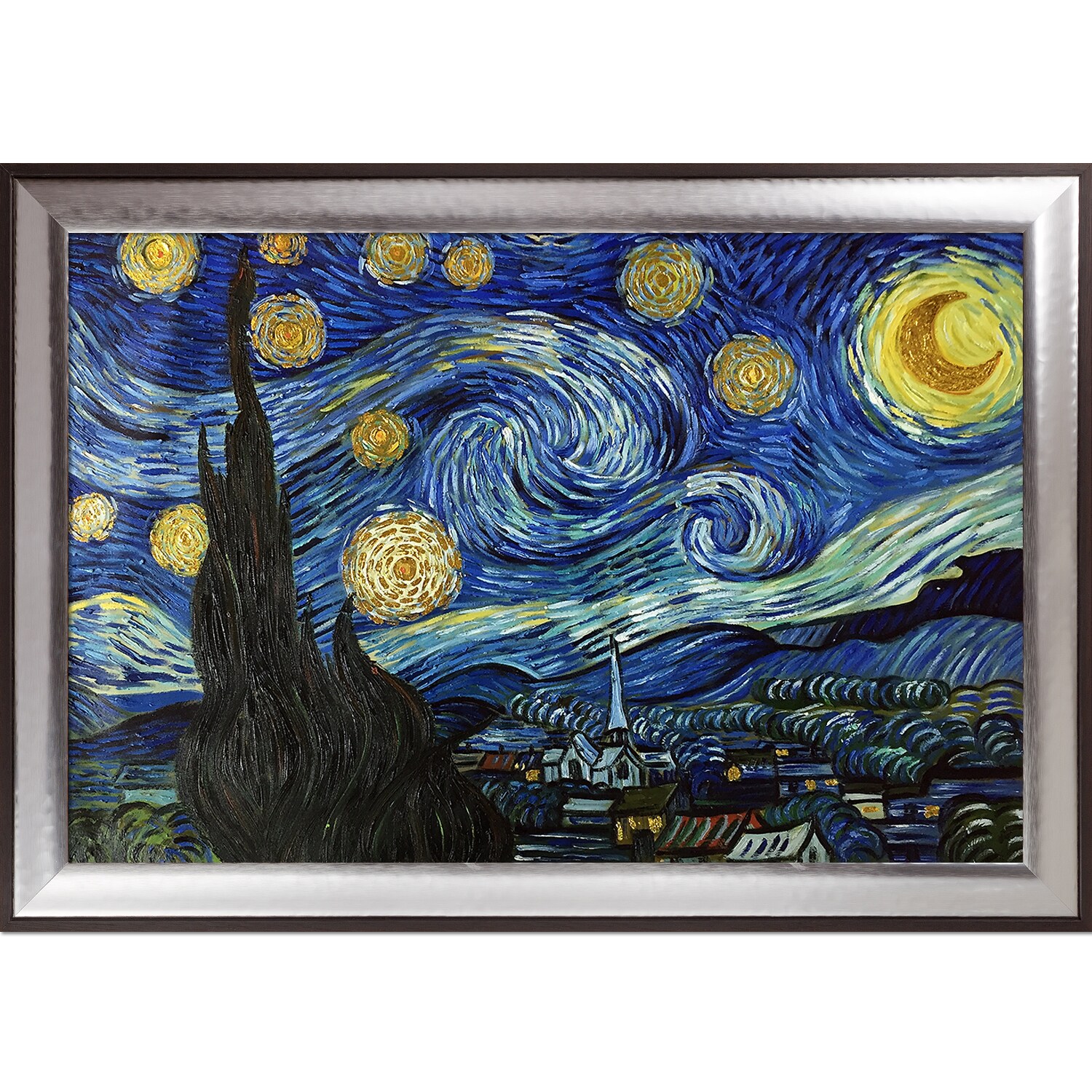 Multi-Color La Pastiche Hand Painted Oil on Canvas Starry Night by Vincent Van Gogh Framed 41.25 x 29.25 Multi-Color La Pastiche Hand Painted Oil on Canvas Starry Night by Vincent Van Gogh Framed 41.25 x 29.25