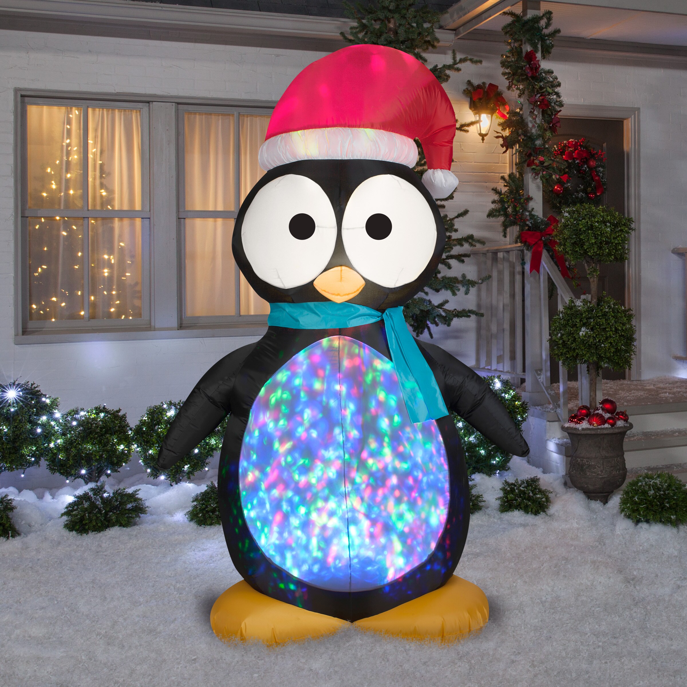 Indoor Outdoor Holiday Decor Gemmy Airblown Inflatable Penguins On Vacation Having Fun On A Slide 7.5-foot Wide x 6-foot Tall