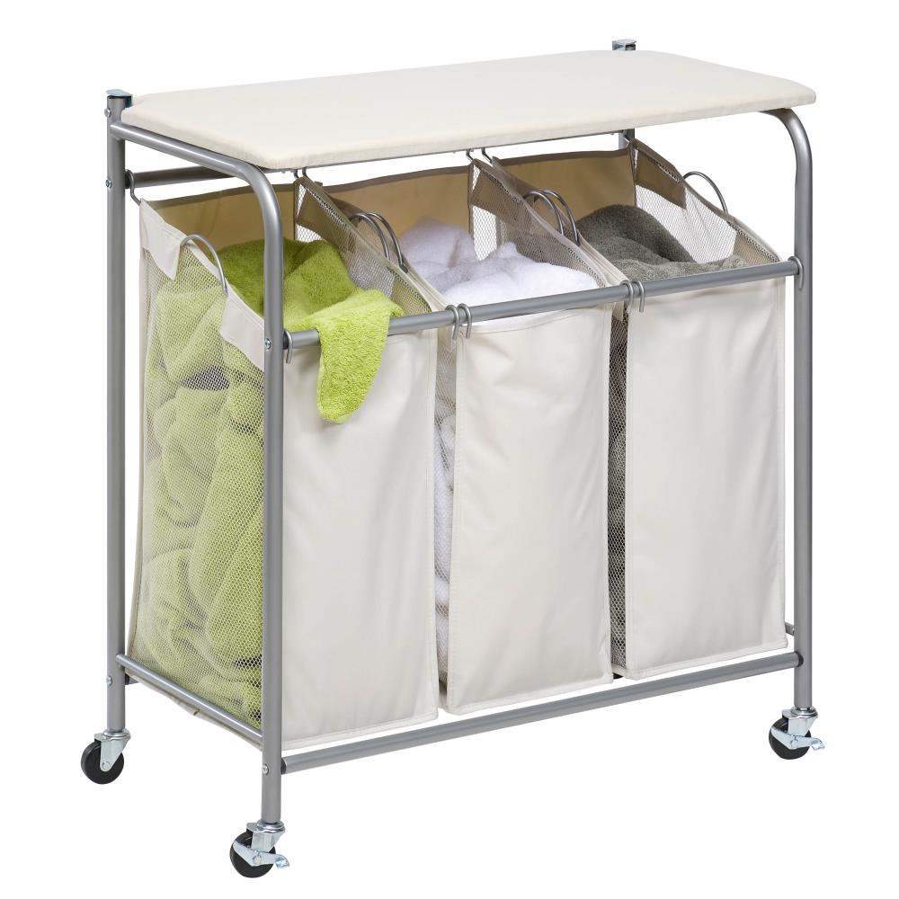 NEW Honey Can Do Rolling Laundry Sorter with Ironing Board and Shirt Hanger 