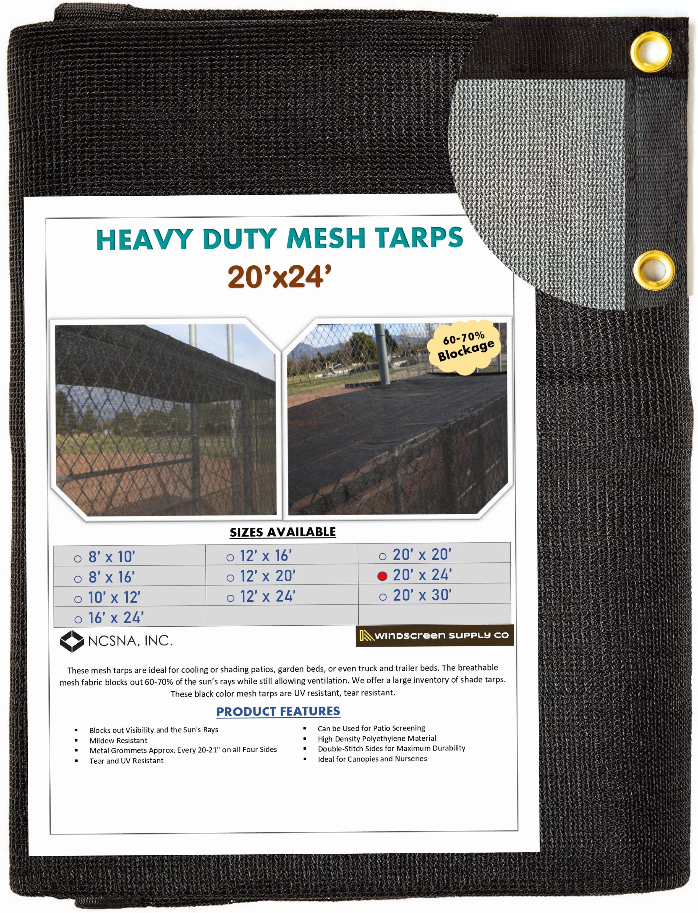 5$ OFF 2 OR MORE 8 X 20  BROWN MESH SCREEN SHADE TARP W/ GROMMETS, 