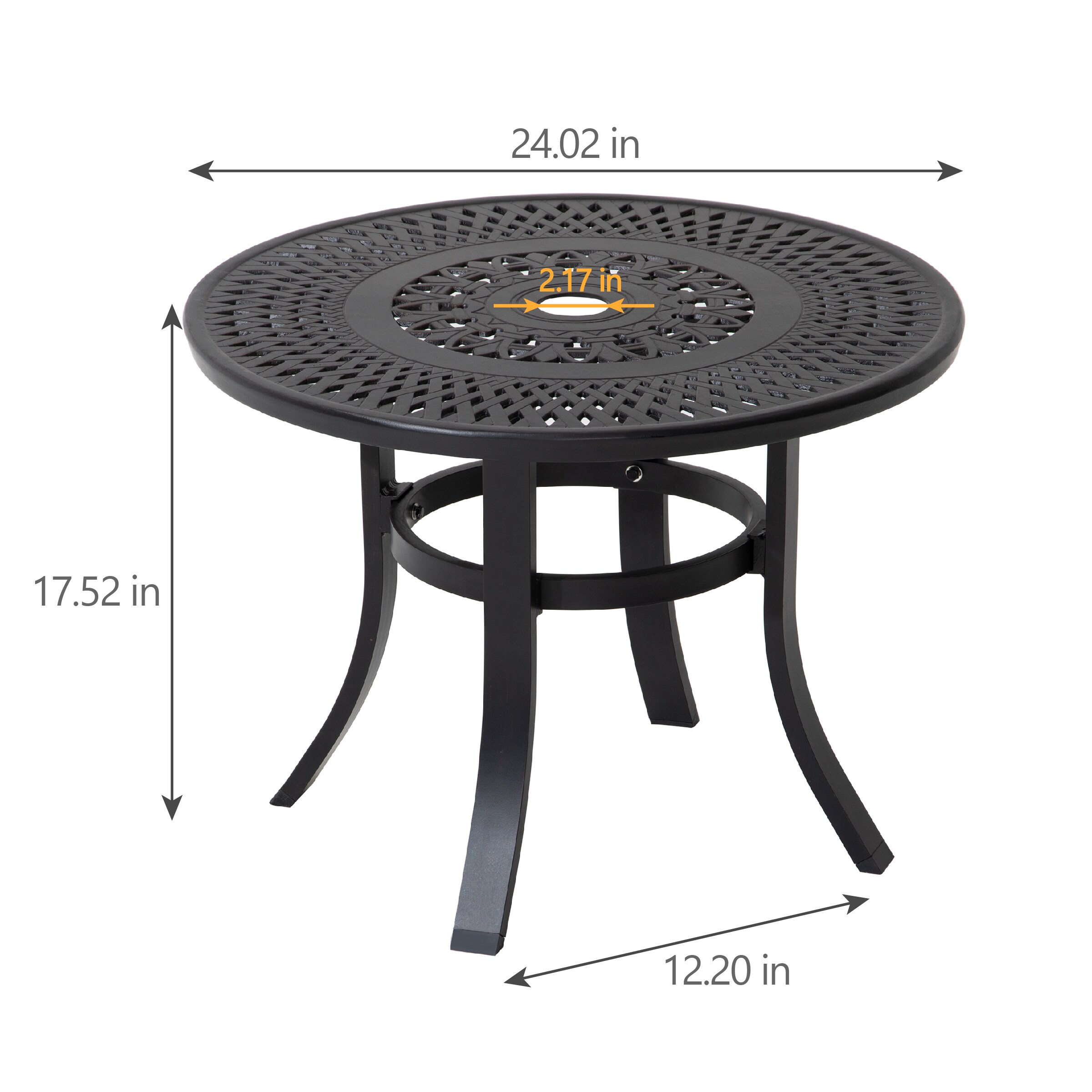 24'' round folding In-Outdoor Patio Table in black Steel Metal-umbrella hole... 